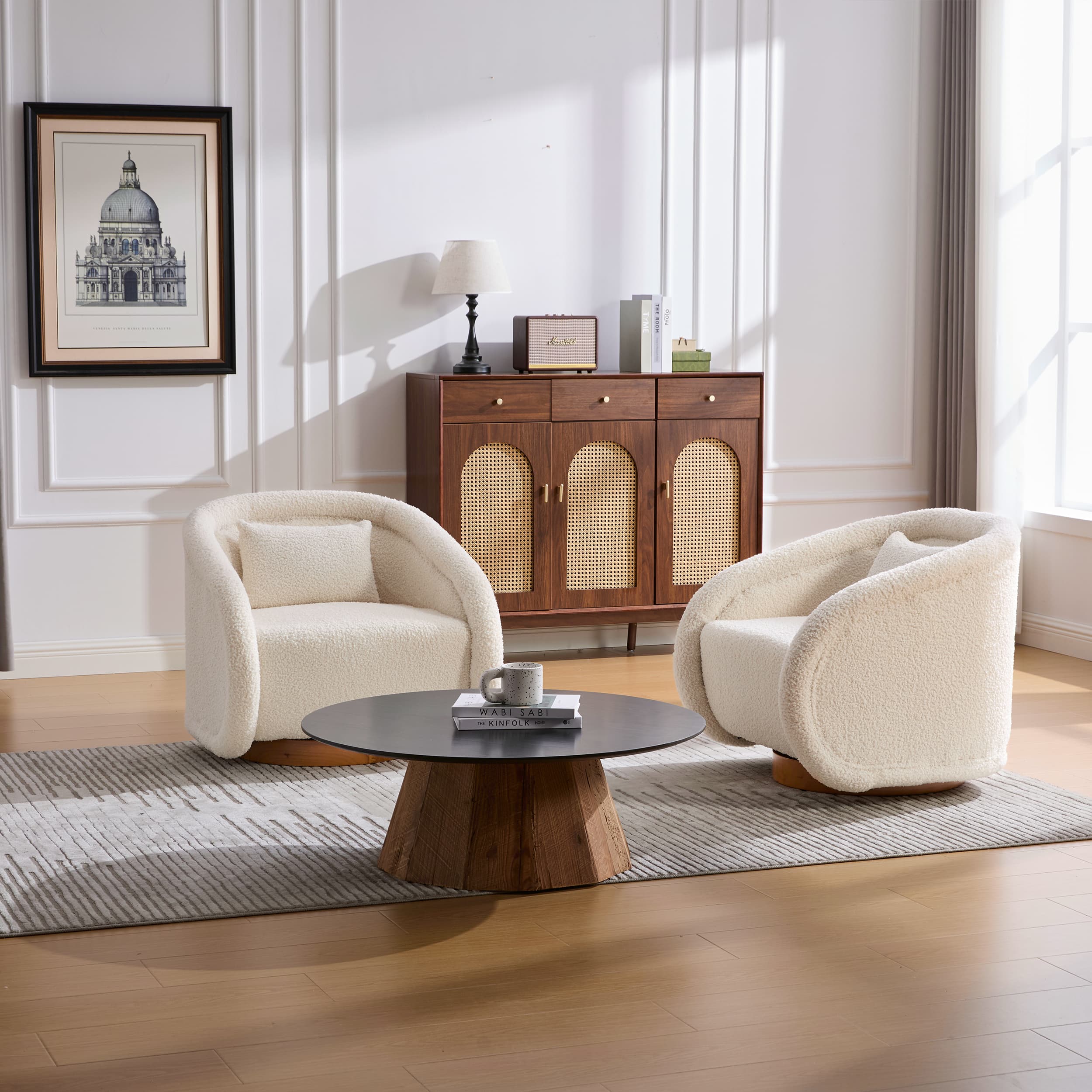 Velvet Pumpkin 360° Swivel Barrel Accent Chair