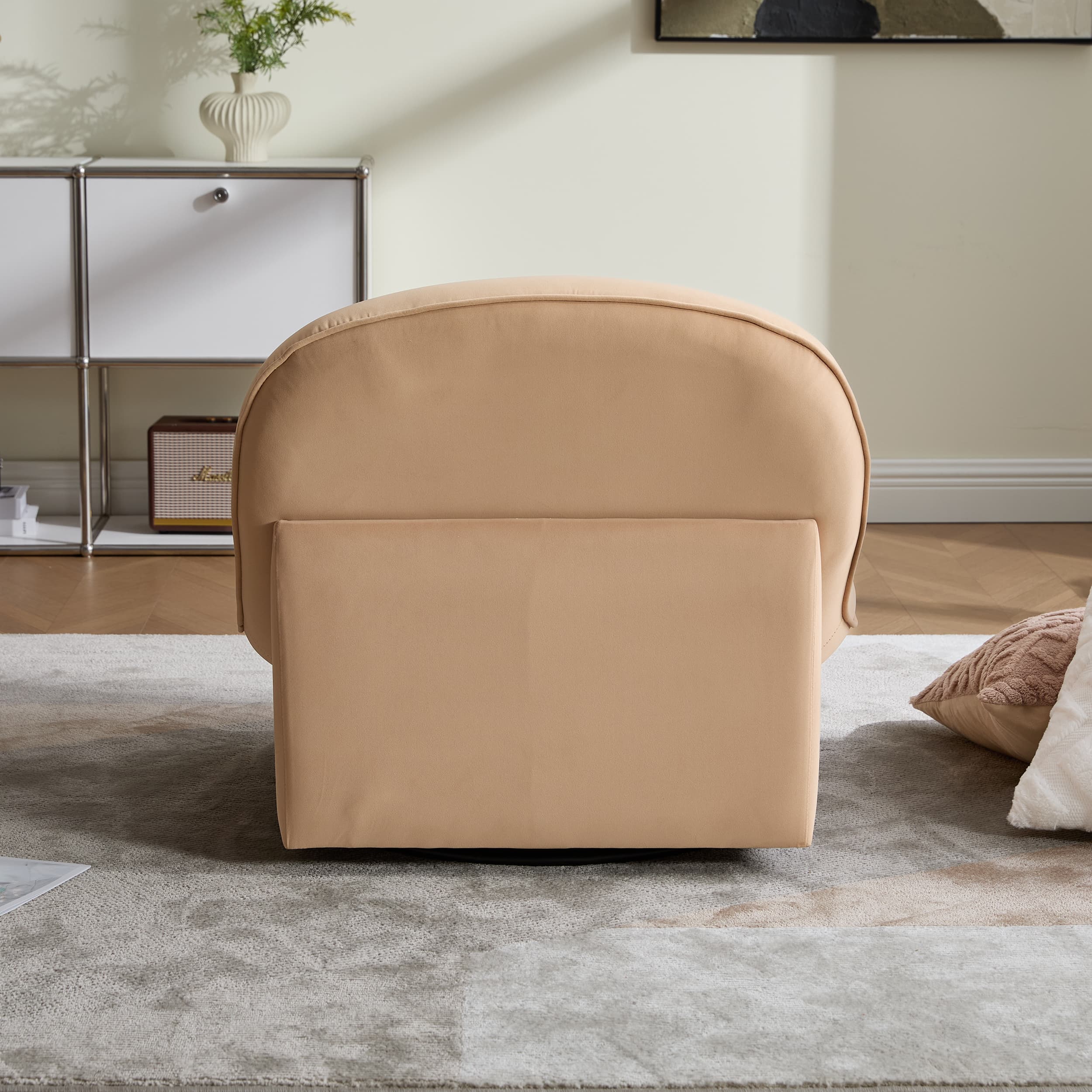 360° Swivel Velvet Pumpkin Barrel Chair with Metal Base
