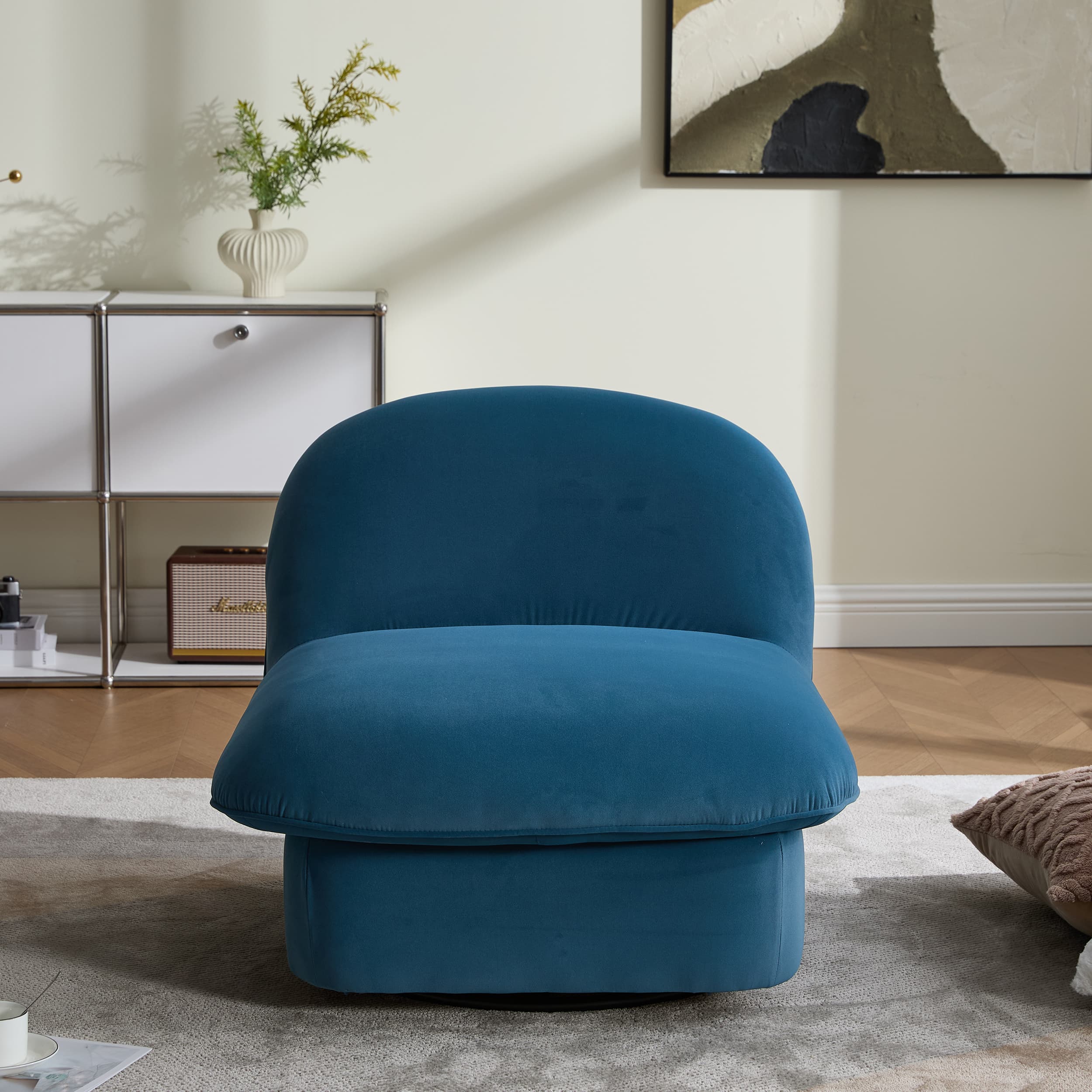 360° Swivel Velvet Pumpkin Barrel Chair with Metal Base