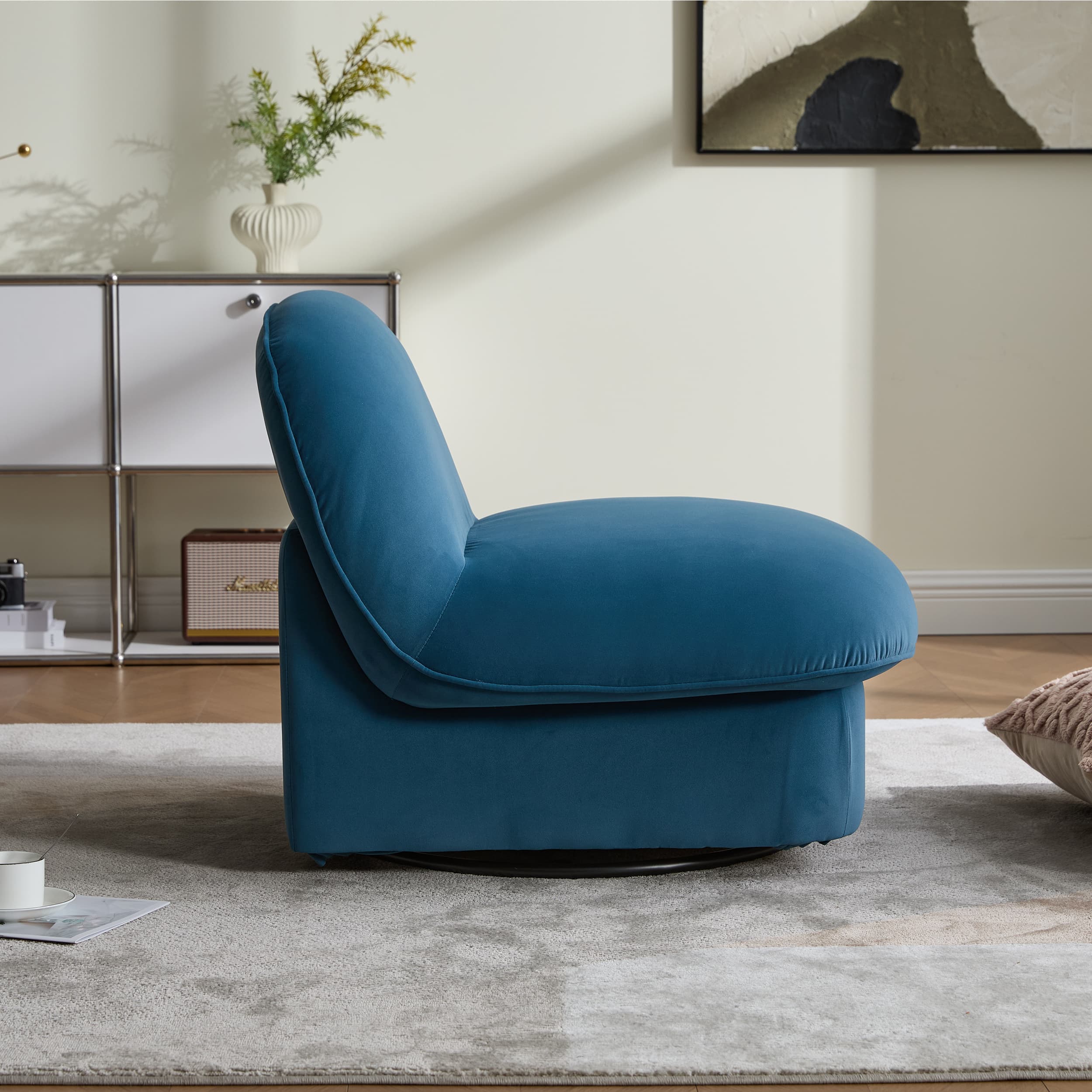 360° Swivel Velvet Pumpkin Barrel Chair with Metal Base