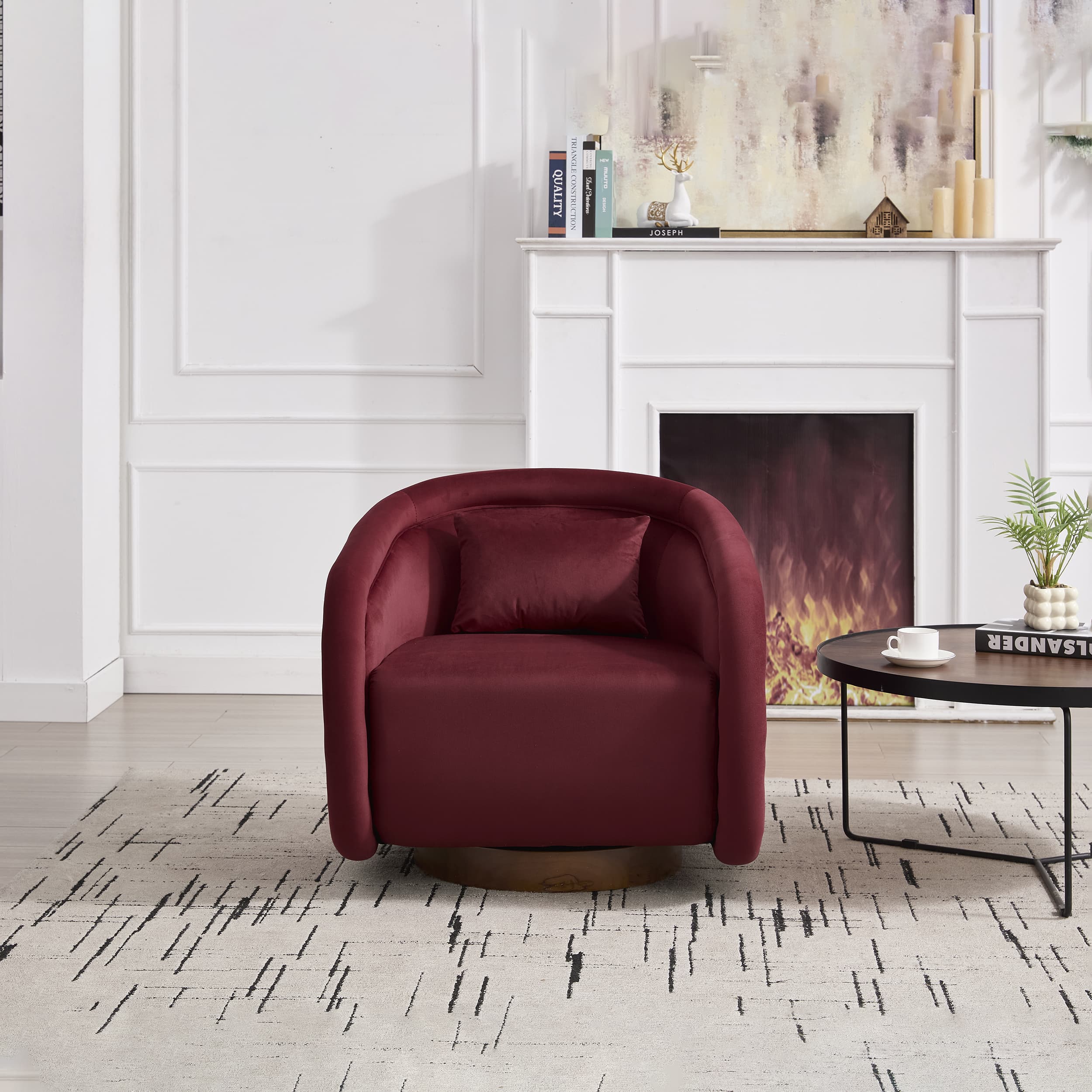 Velvet Pumpkin 360° Swivel Barrel Accent Chair