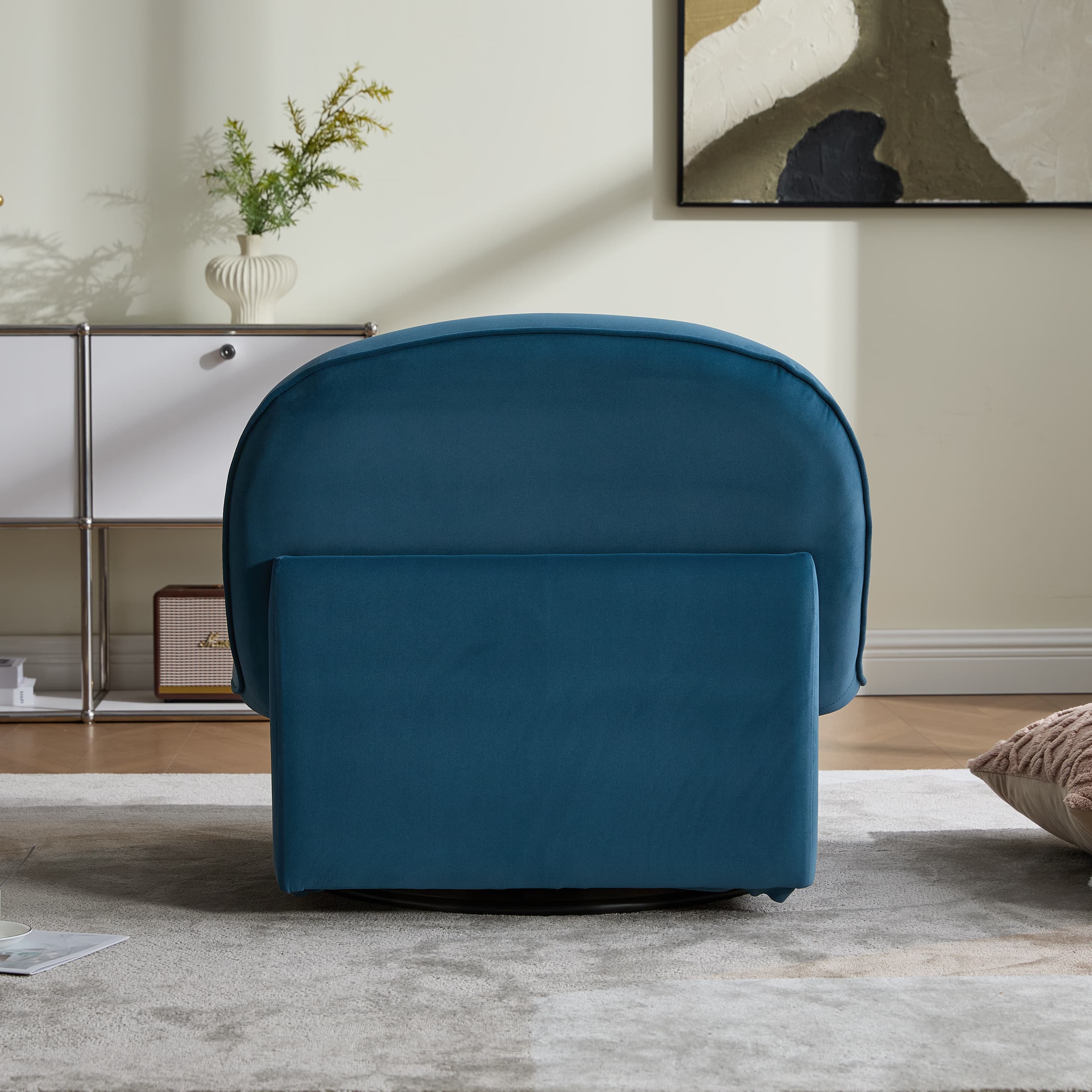360° Swivel Velvet Pumpkin Barrel Chair with Metal Base