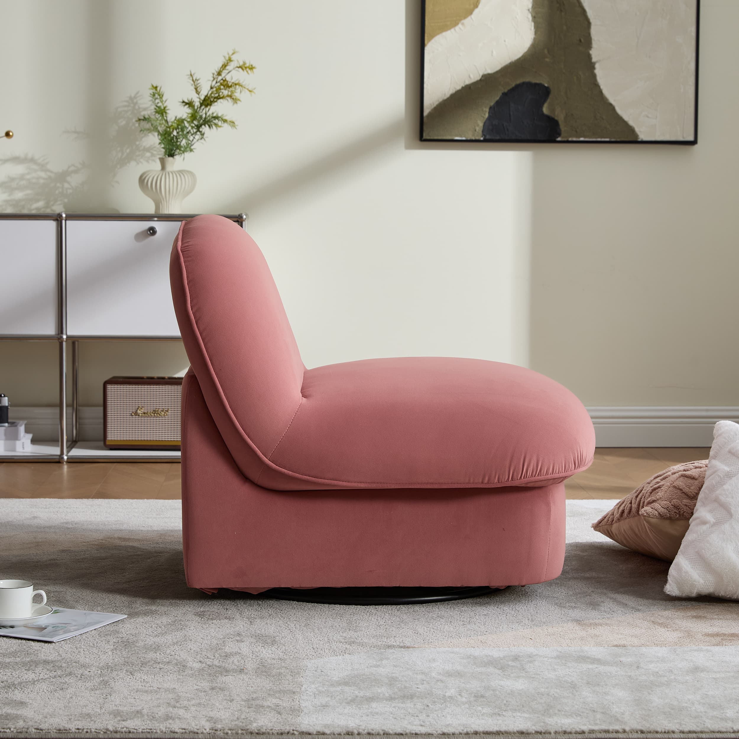 360° Swivel Velvet Pumpkin Barrel Chair with Metal Base