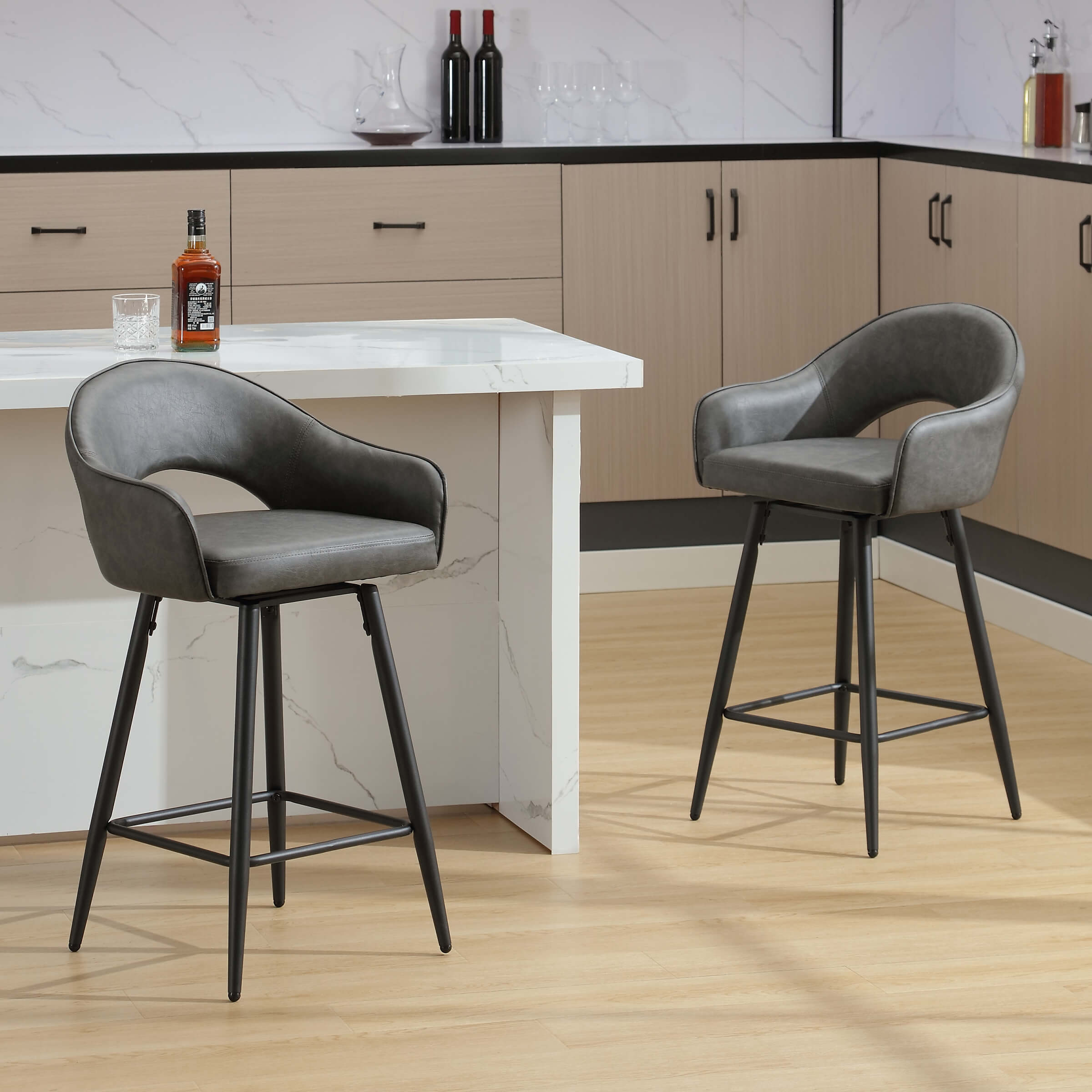 ROCITY 27"H Swivel Upholstered Counter Stools Set of 2 - 2310CS