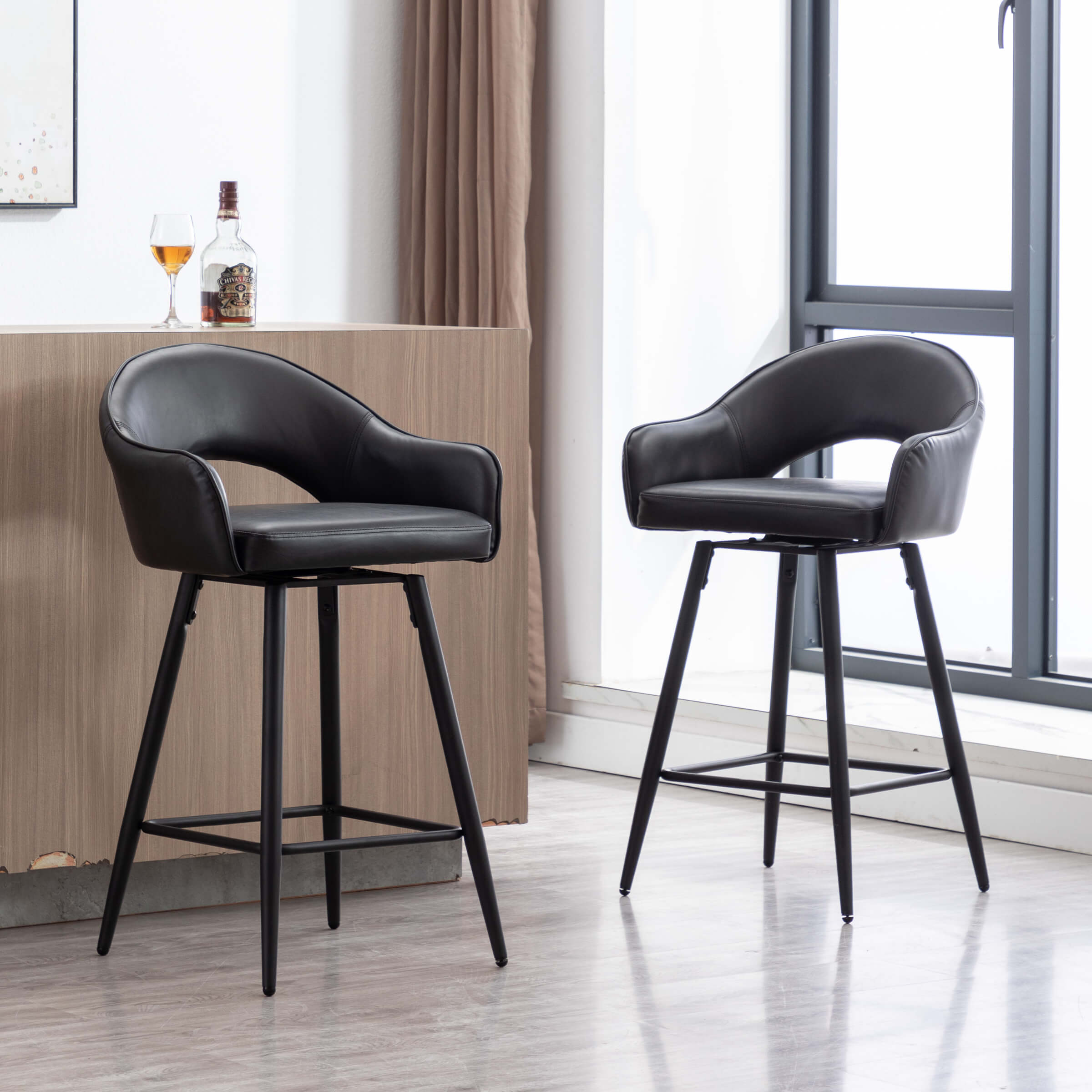 ROCITY 27"H Swivel Upholstered Counter Stools Set of 2 - 2310CS