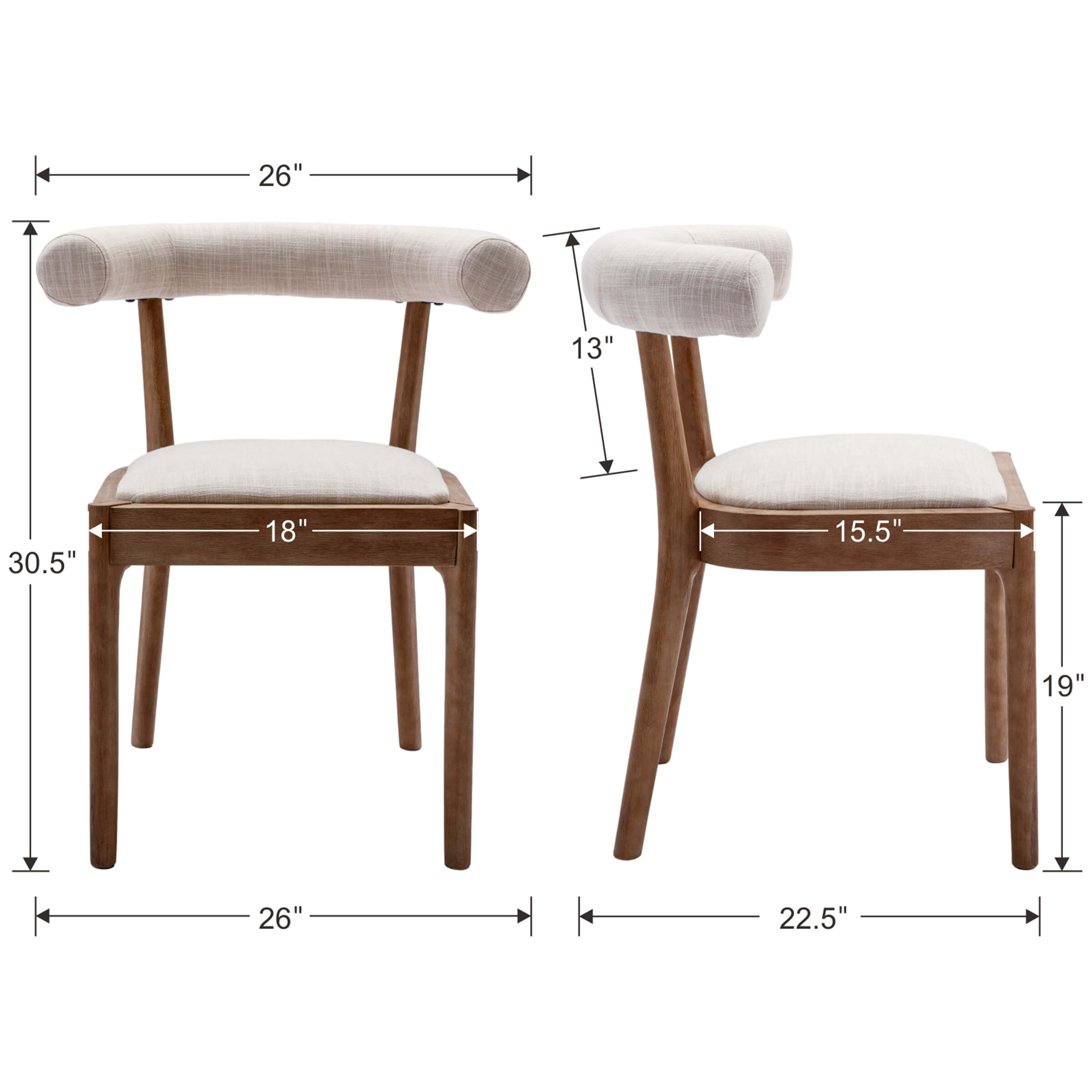 CIMOTA Curved Open Back Upholstered Dining Chairs Set of 2 - 1929DC