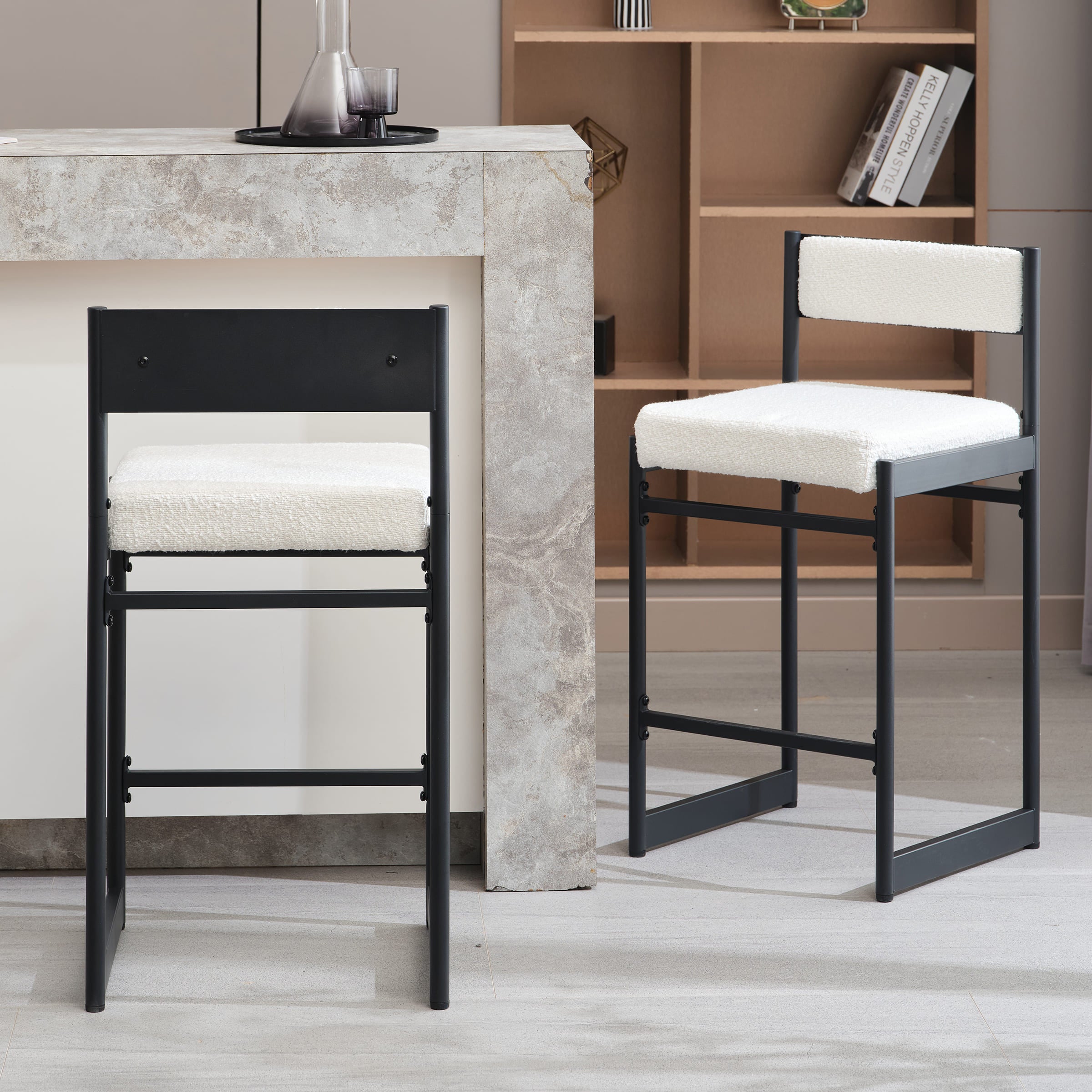 ROCITY 26"H Leather Counter Stools with Metal Legs Set of 2 - 5048CS