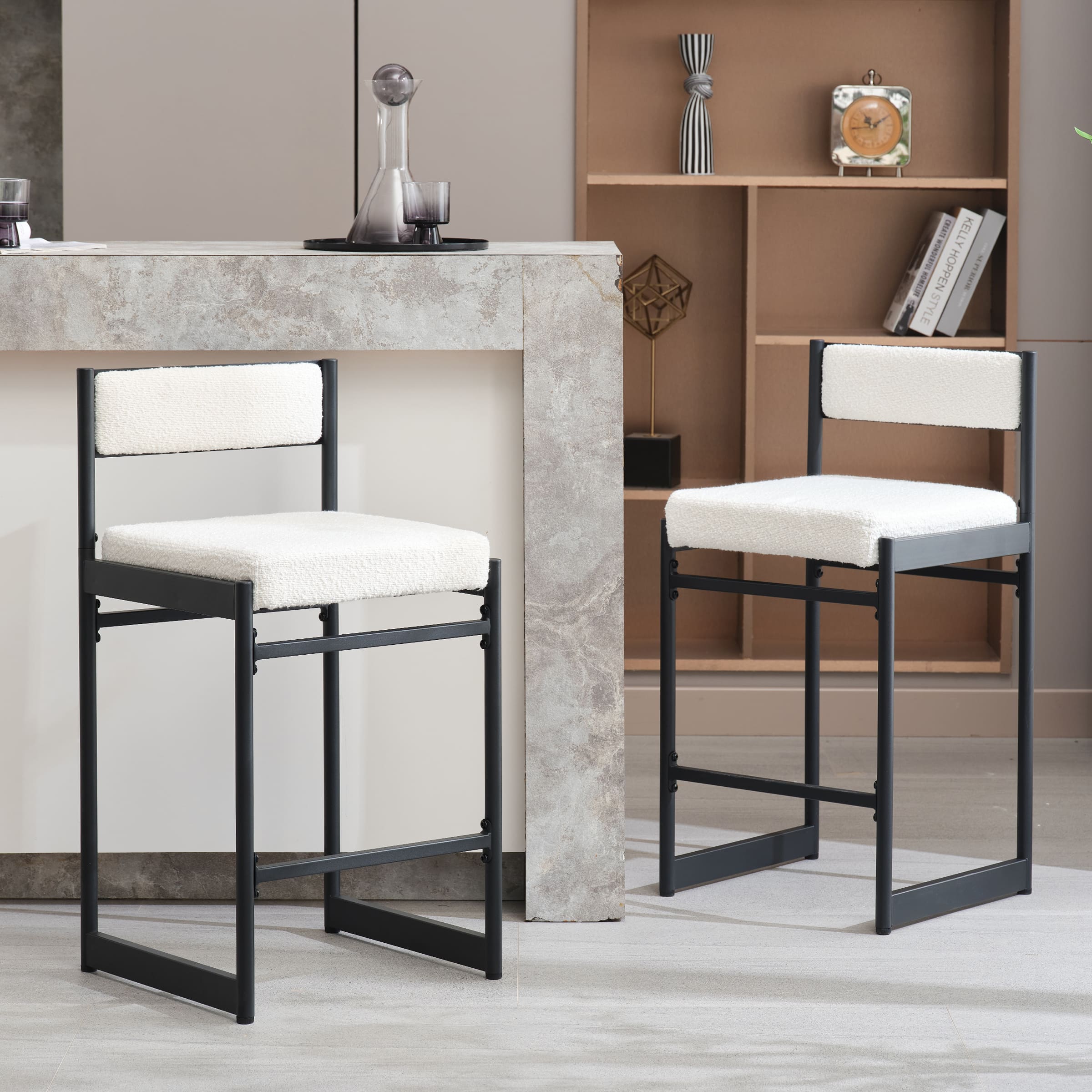 ROCITY 26"H Leather Counter Stools with Metal Legs Set of 2 - 5048CS