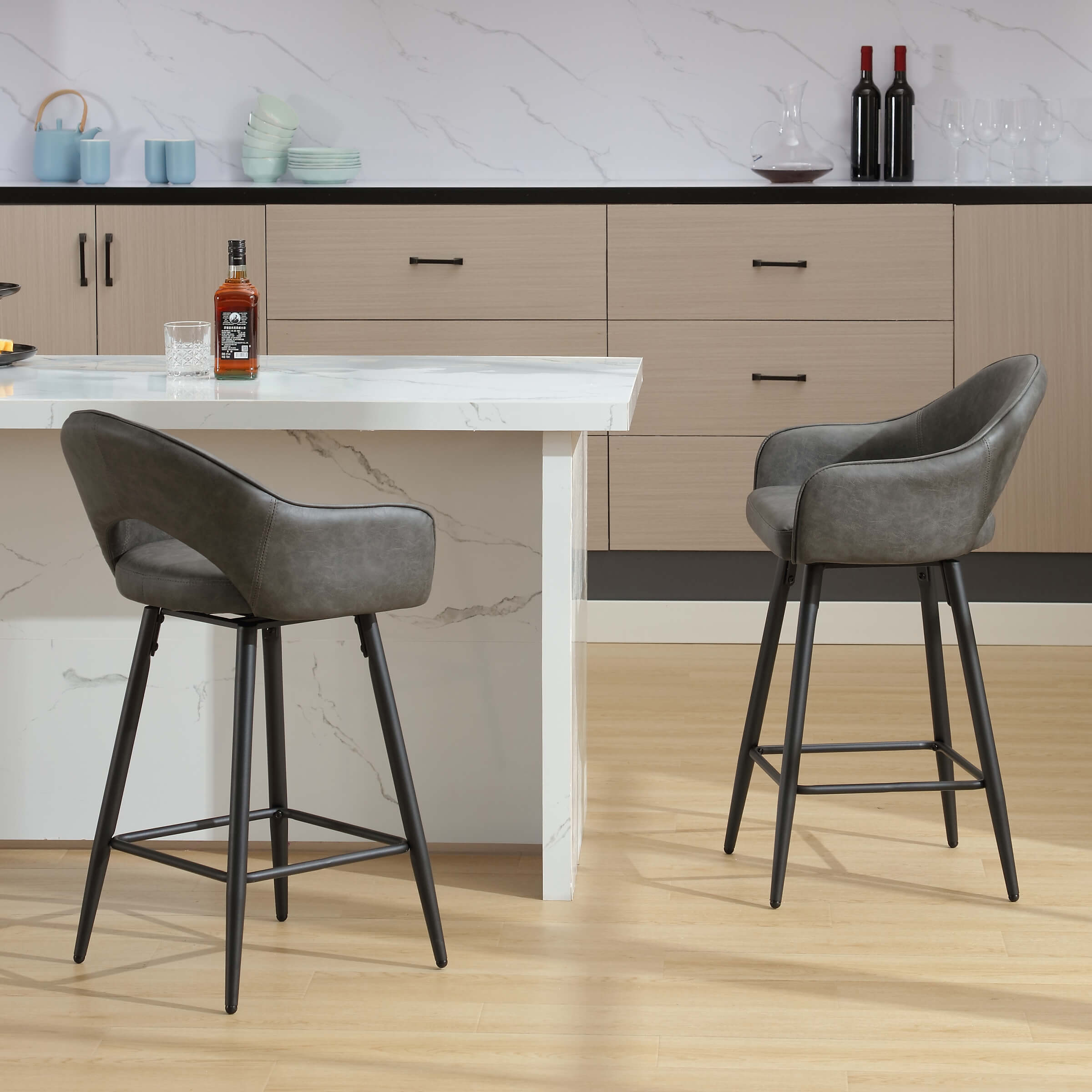 ROCITY 27"H Swivel Upholstered Counter Stools Set of 2 - 2310CS