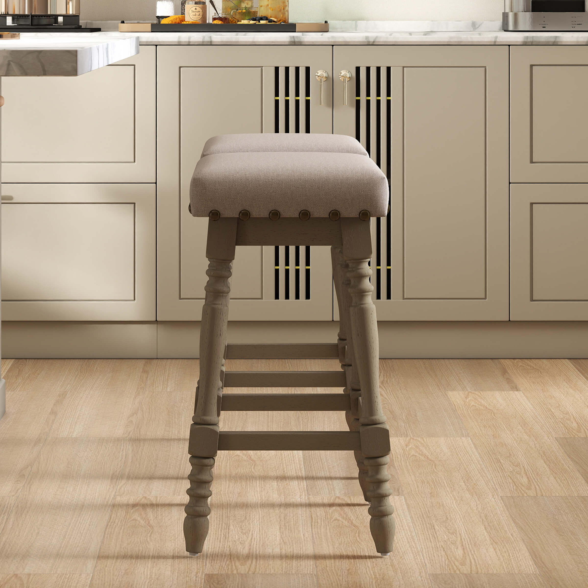 ROCITY Wooden Backless Counter Height Stools with Nailhead Trim Set of 2 - 6093CS