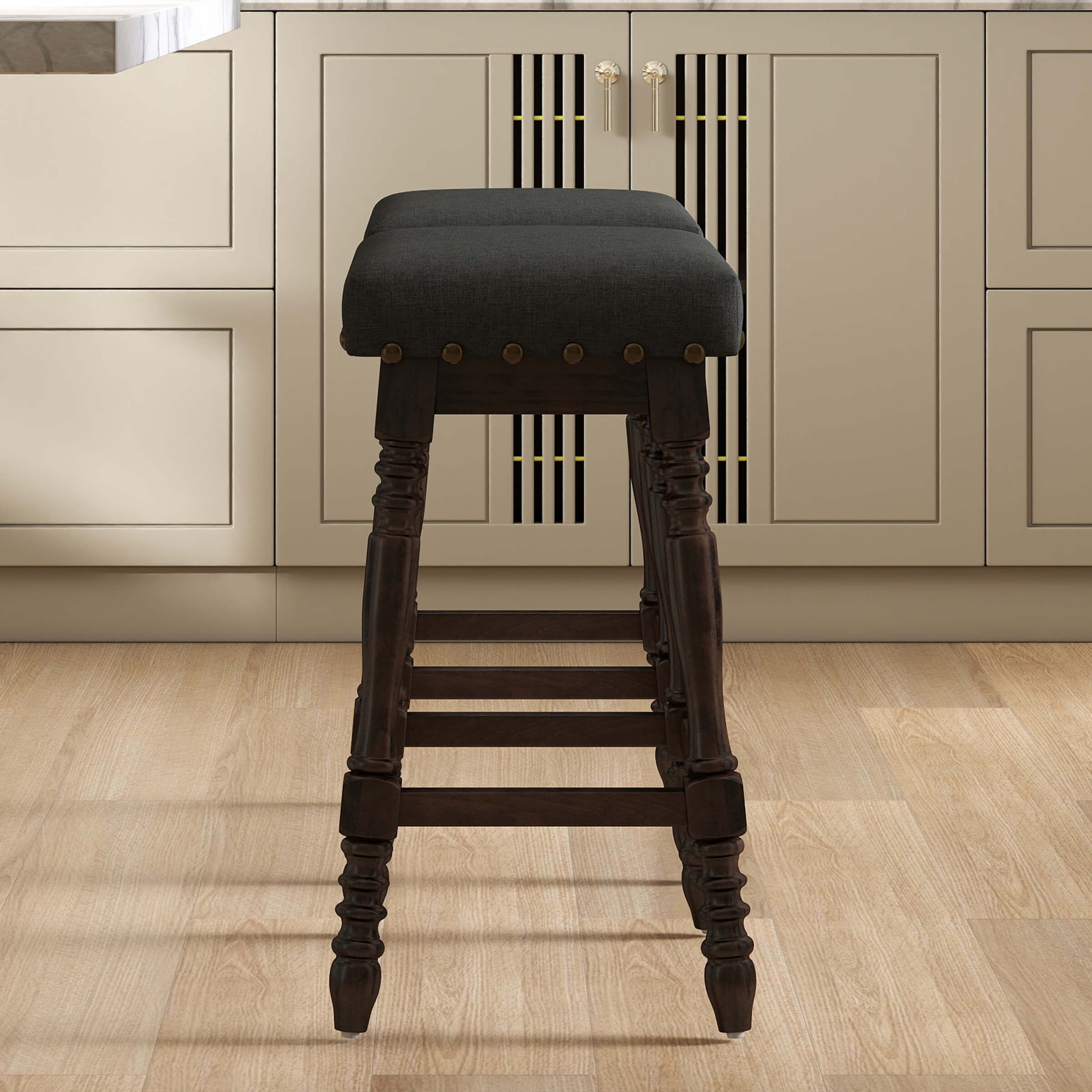 ROCITY Wooden Backless Counter Height Stools with Nailhead Trim Set of 2 - 6093CS