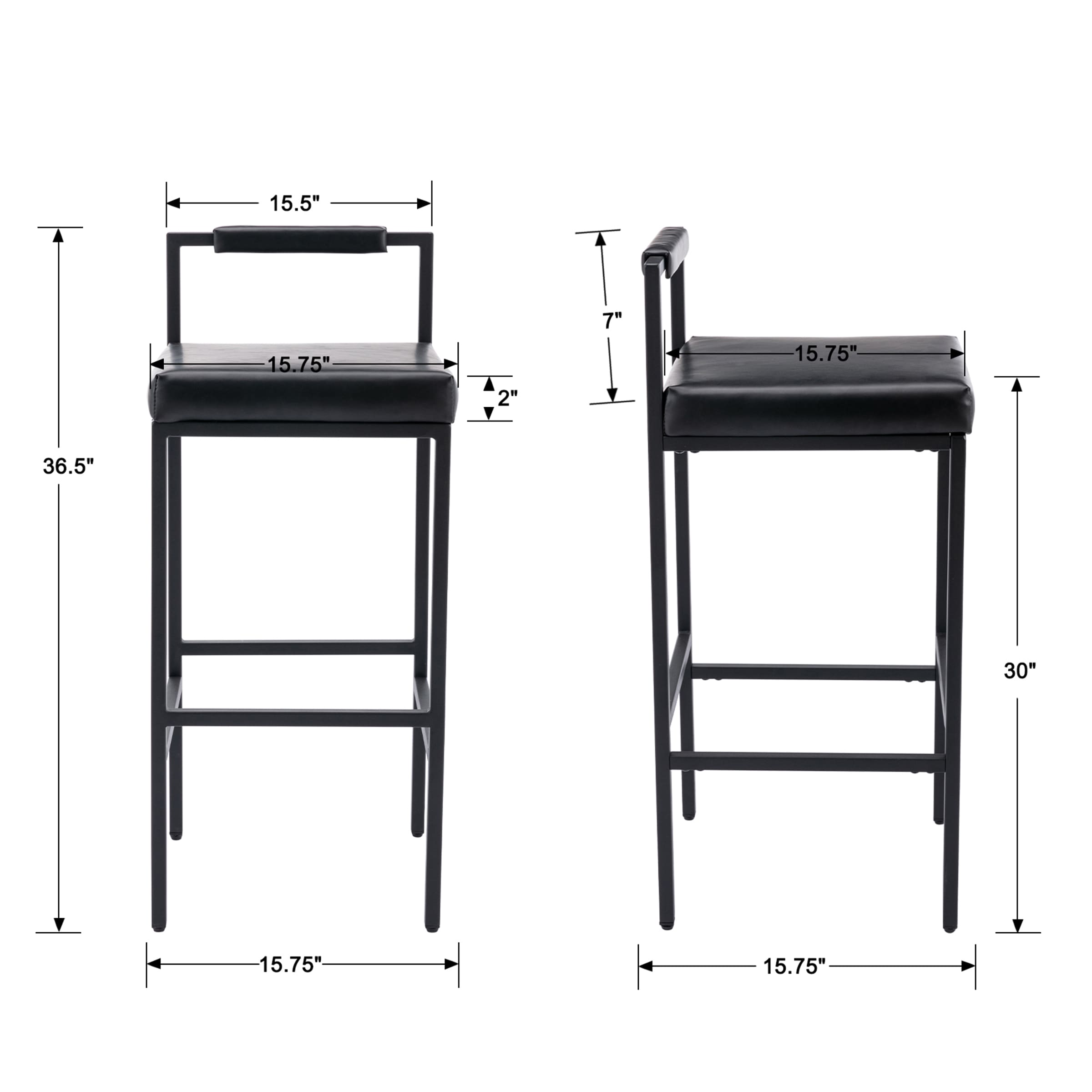ROCITY 30"H Modern Low Back Bar Stools Set of 2 - 8674BS