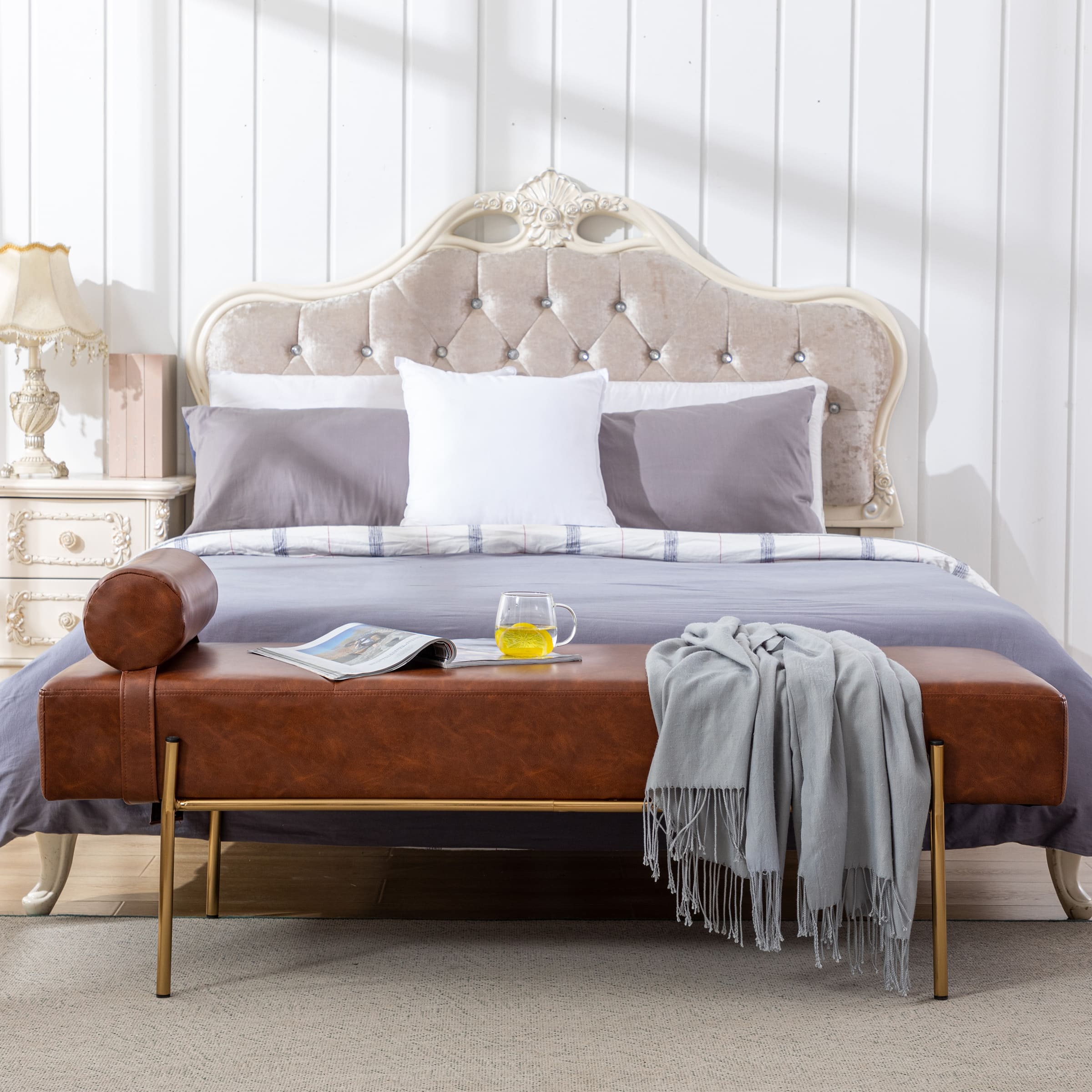 ROCITY 55"W Golden Legs End of Bed Bench - 8256DB