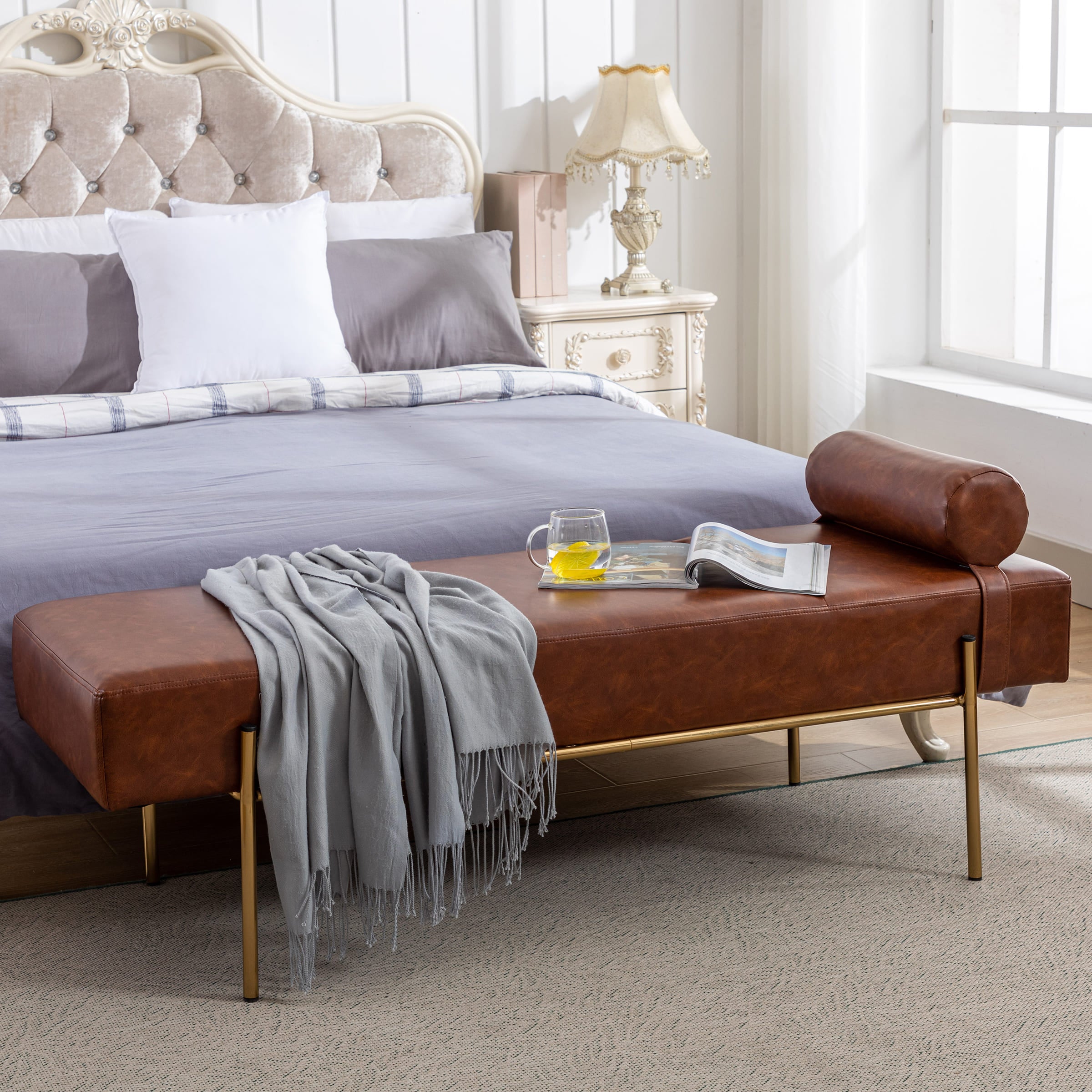 ROCITY 55"W Golden Legs End of Bed Bench - 8256DB