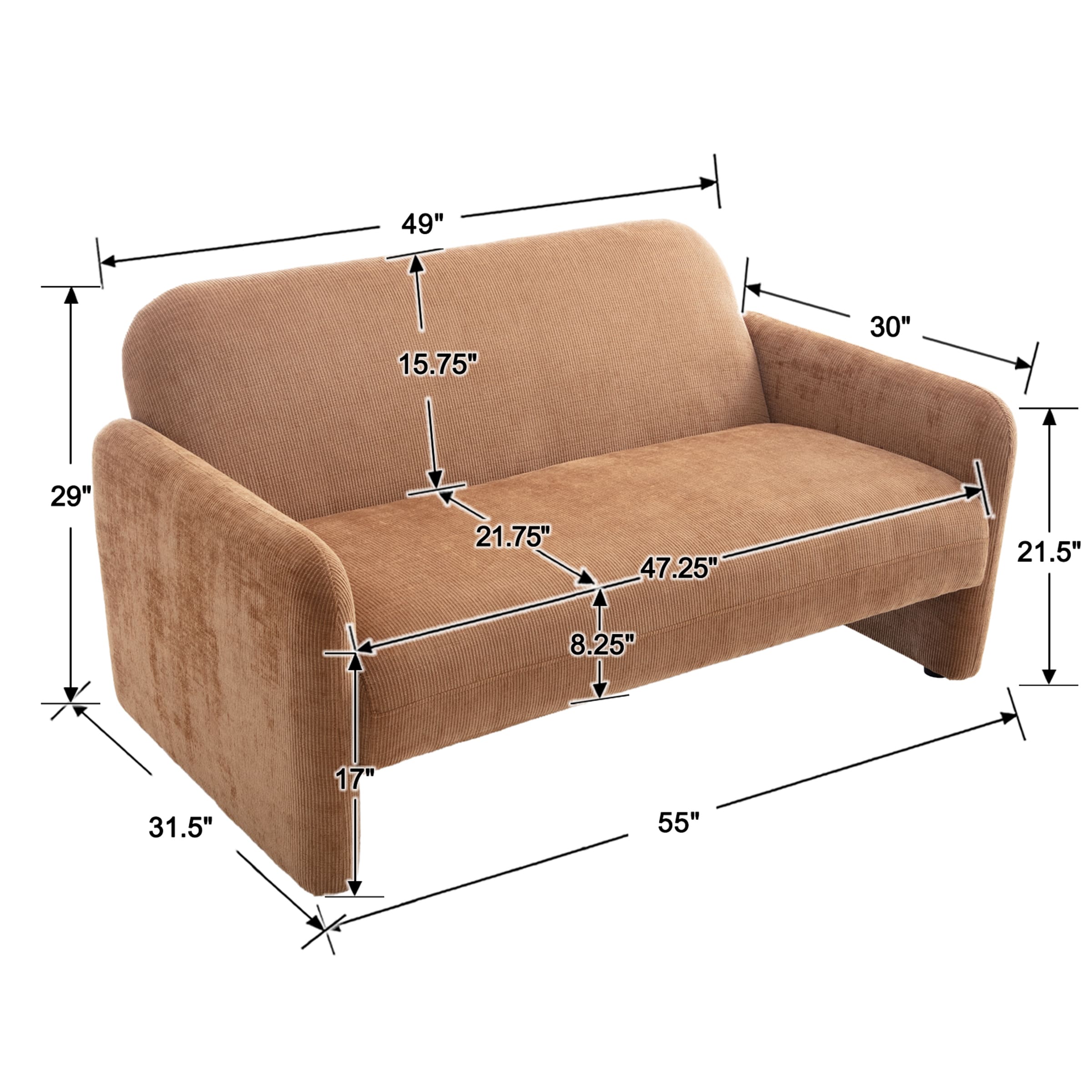 ROCITY 55''W Modern Green Small Couch Love Seat Sofa - 1024SF