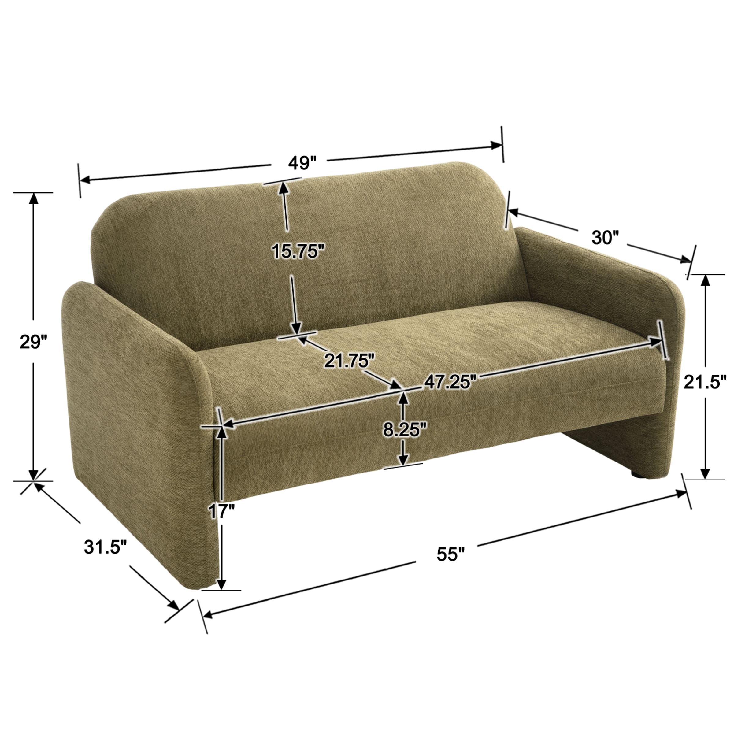 ROCITY 55''W Modern Green Small Couch Love Seat Sofa - 1024SF