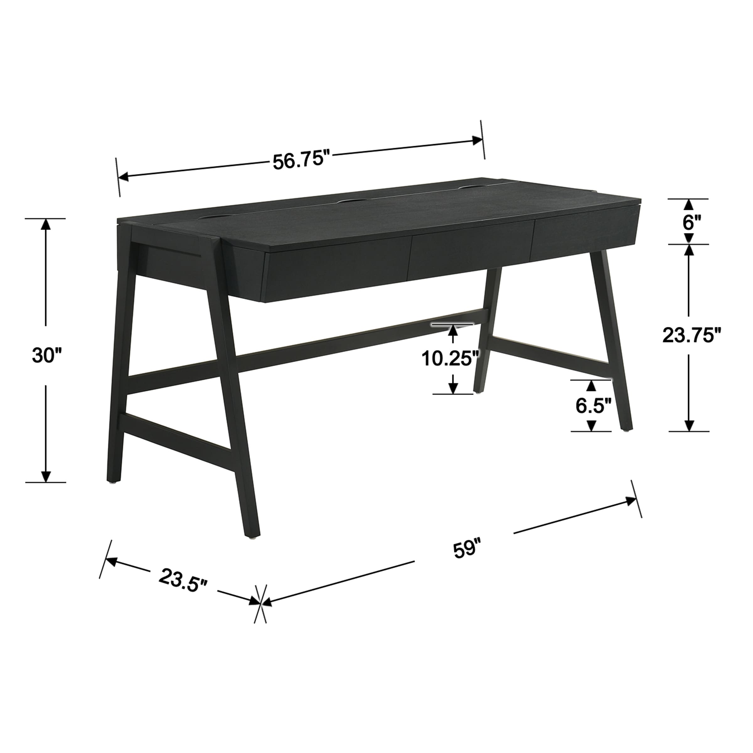 Janoray 59"L Wooden Writing Desk with 3 Drawers - 00006DK