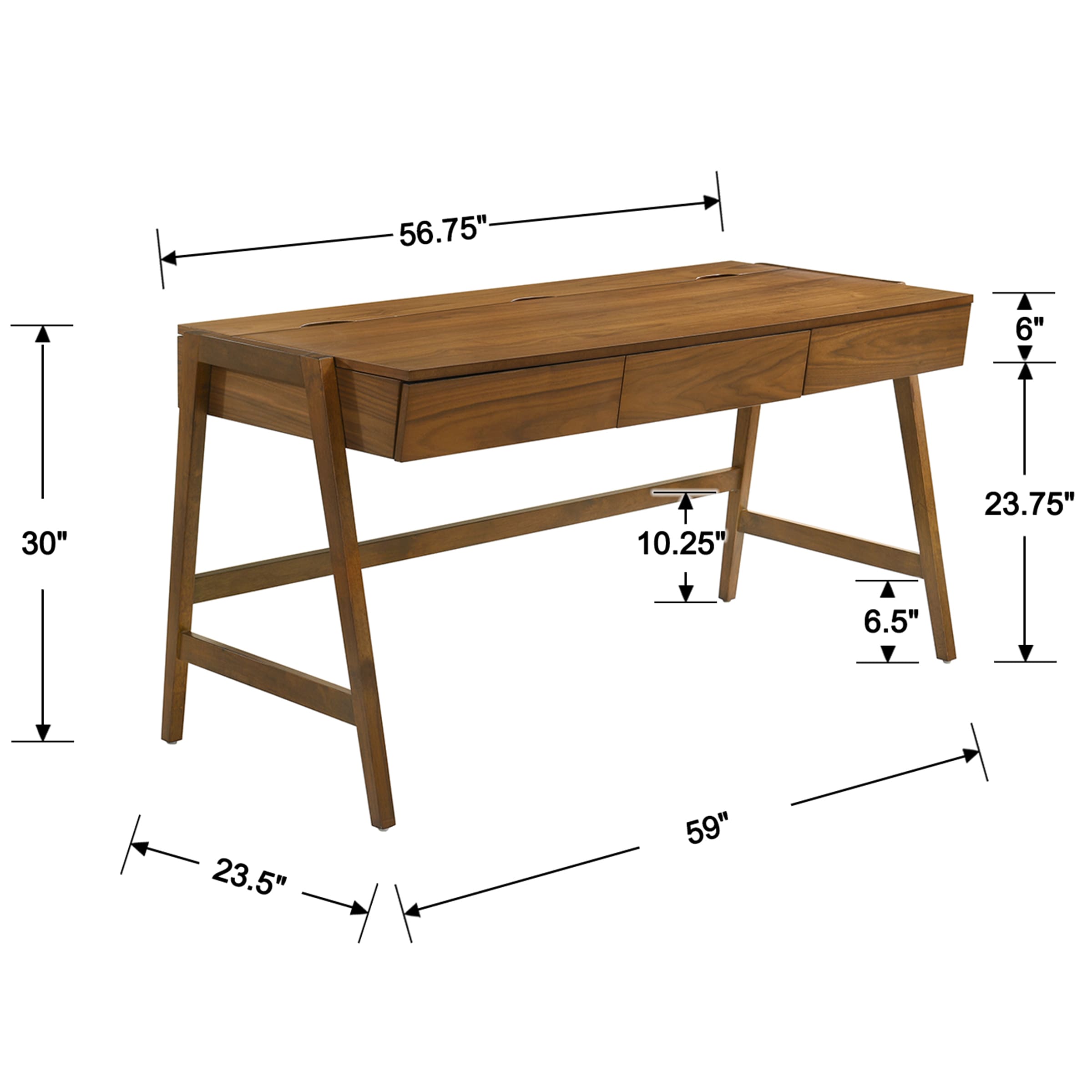 Janoray 59"L Wooden Writing Desk with 3 Drawers - 00006DK