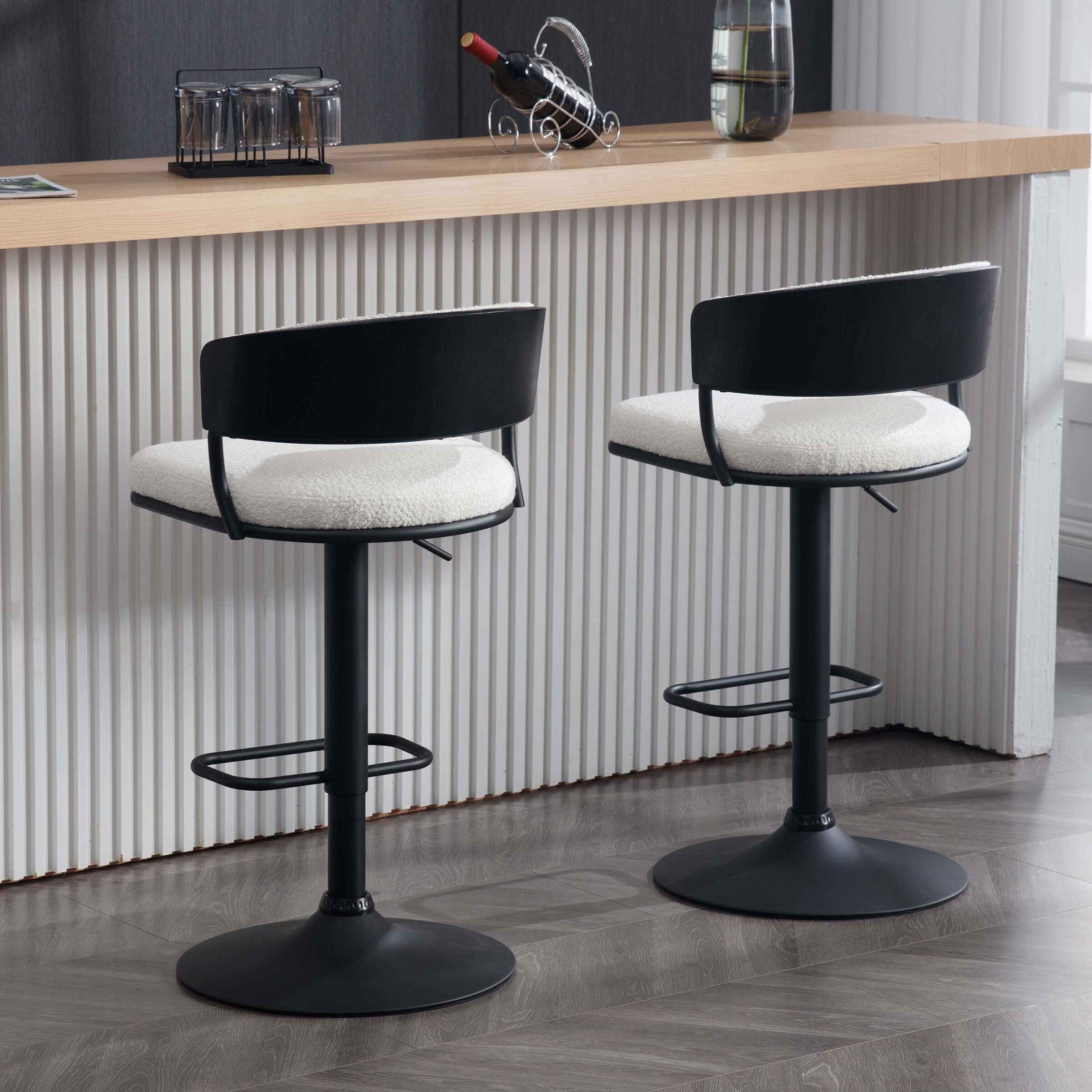 ROCITY Adjustable Swivel Curved Back Bar Stools Set of 2 - 3184CS