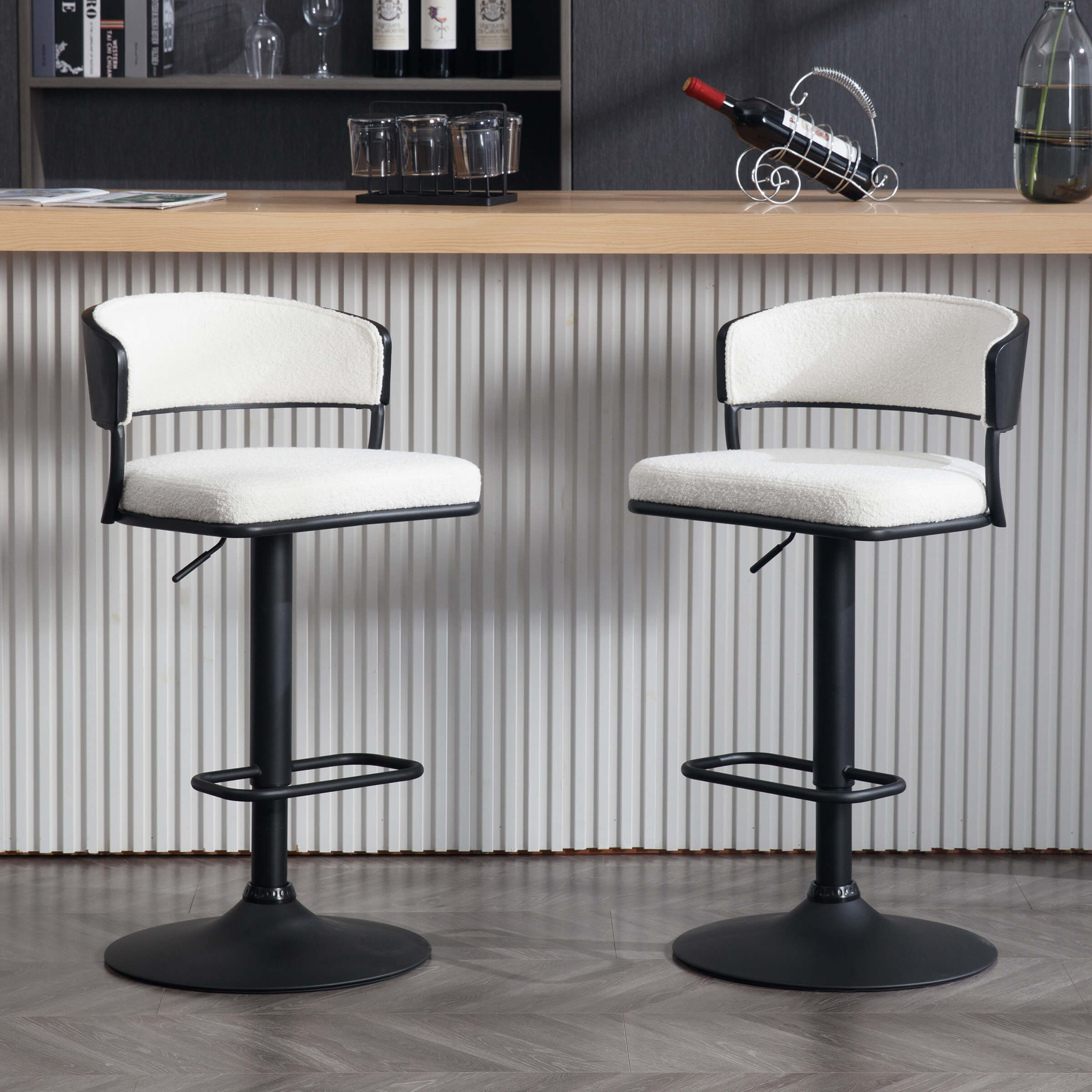 ROCITY Adjustable Swivel Curved Back Bar Stools Set of 2 - 3184CS
