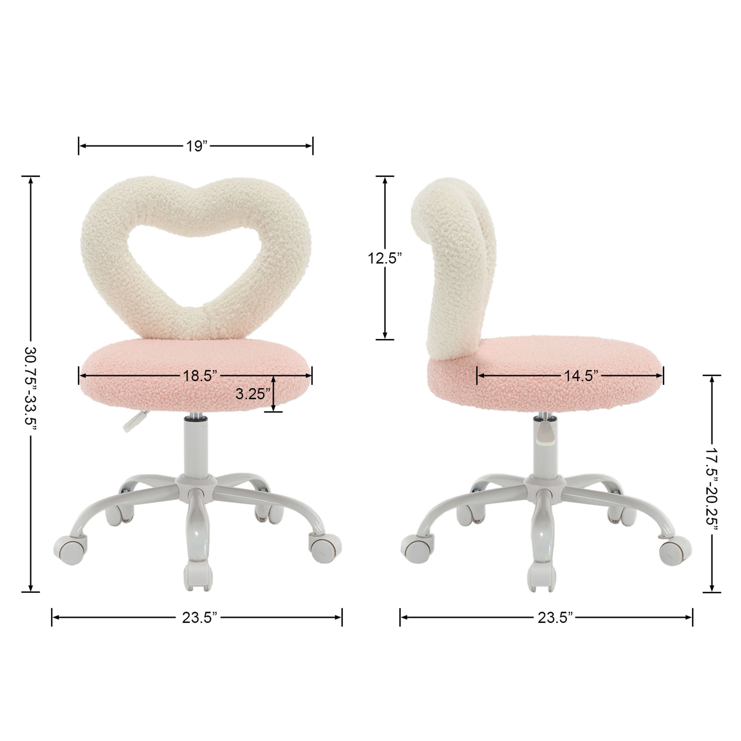 ROCITY Adjustable Rolling Kids Desk Chair with Heart-Shape Back - 7002KC