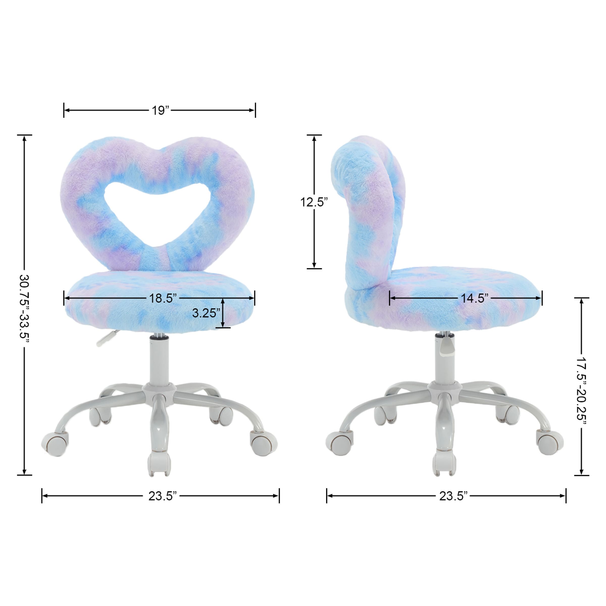 ROCITY Adjustable Rolling Kids Desk Chair with Heart-Shape Back - 7002KC