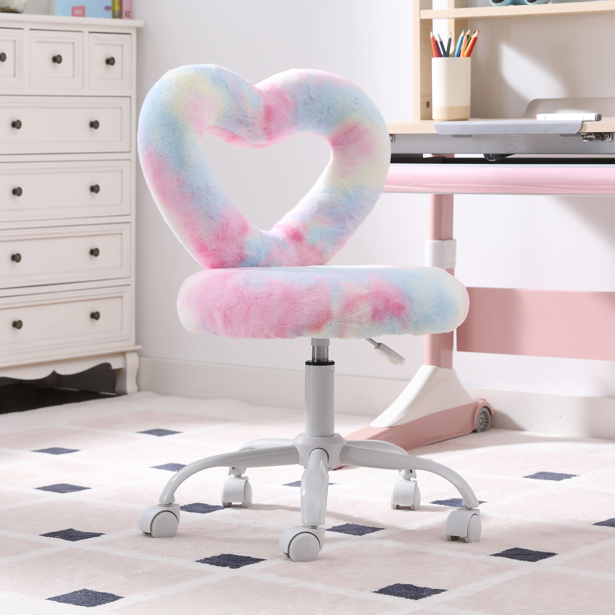 ROCITY Adjustable Rolling Kids Desk Chair with Heart-Shape Back - 7002KC