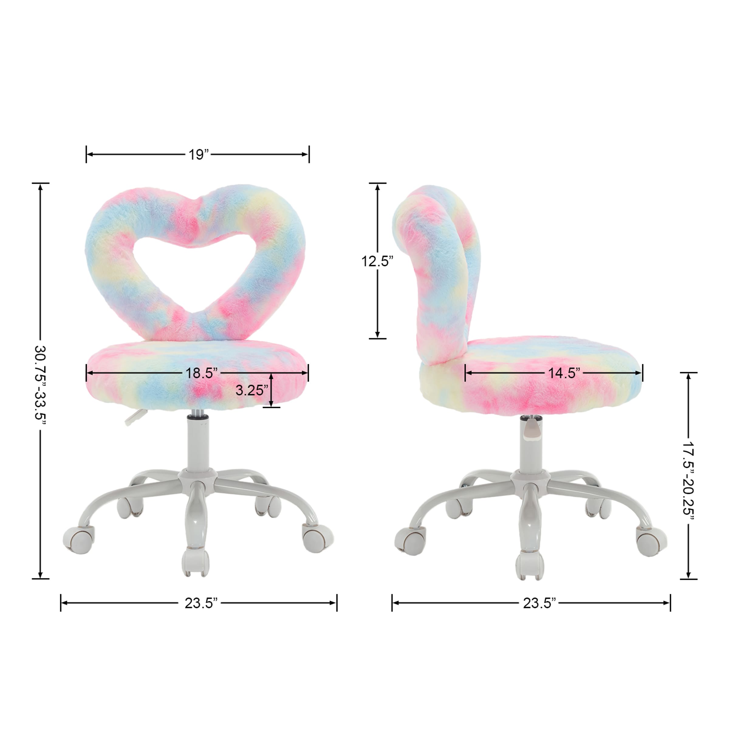 ROCITY Adjustable Rolling Kids Desk Chair with Heart-Shape Back - 7002KC