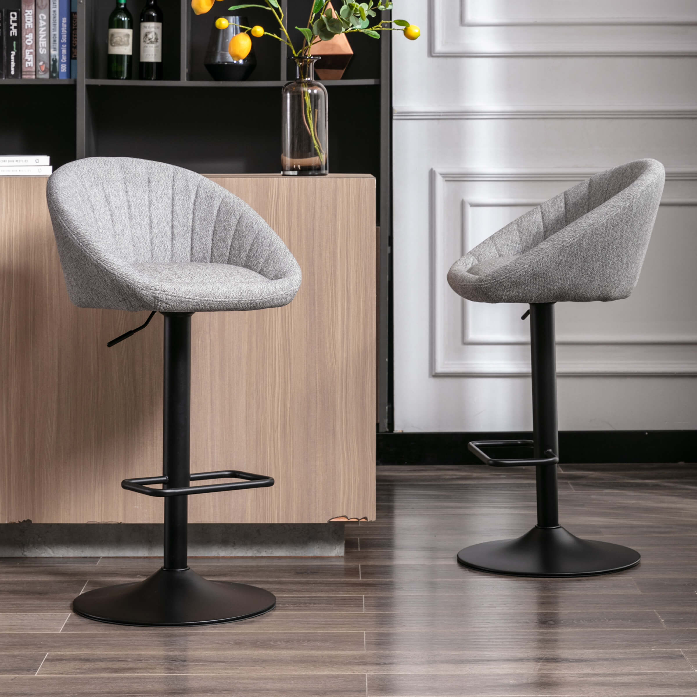 ROCITY Adjustable Swivel Low Back Bar Stools Set of 2 - 90036AB