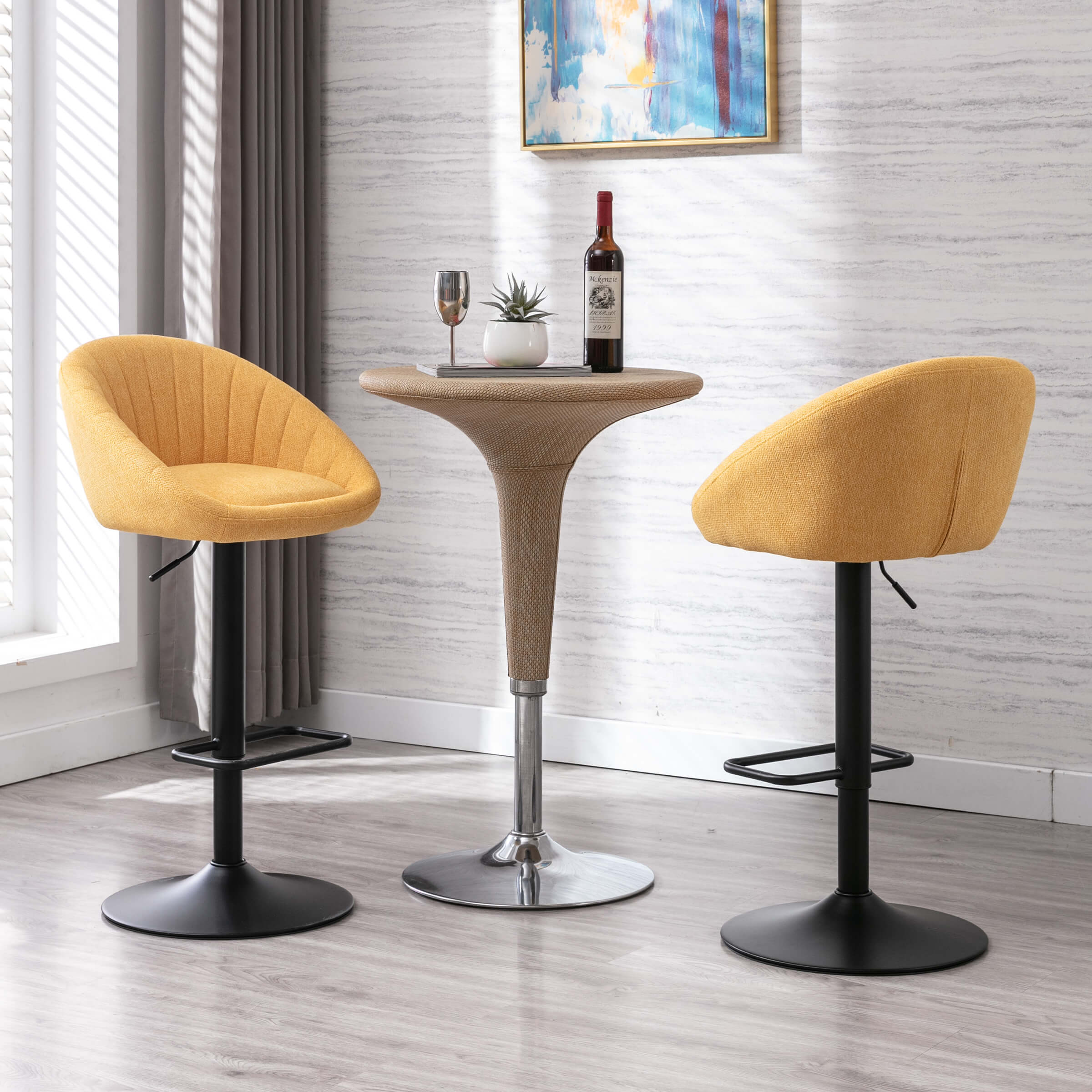 ROCITY Adjustable Swivel Low Back Bar Stools Set of 2 - 90036AB