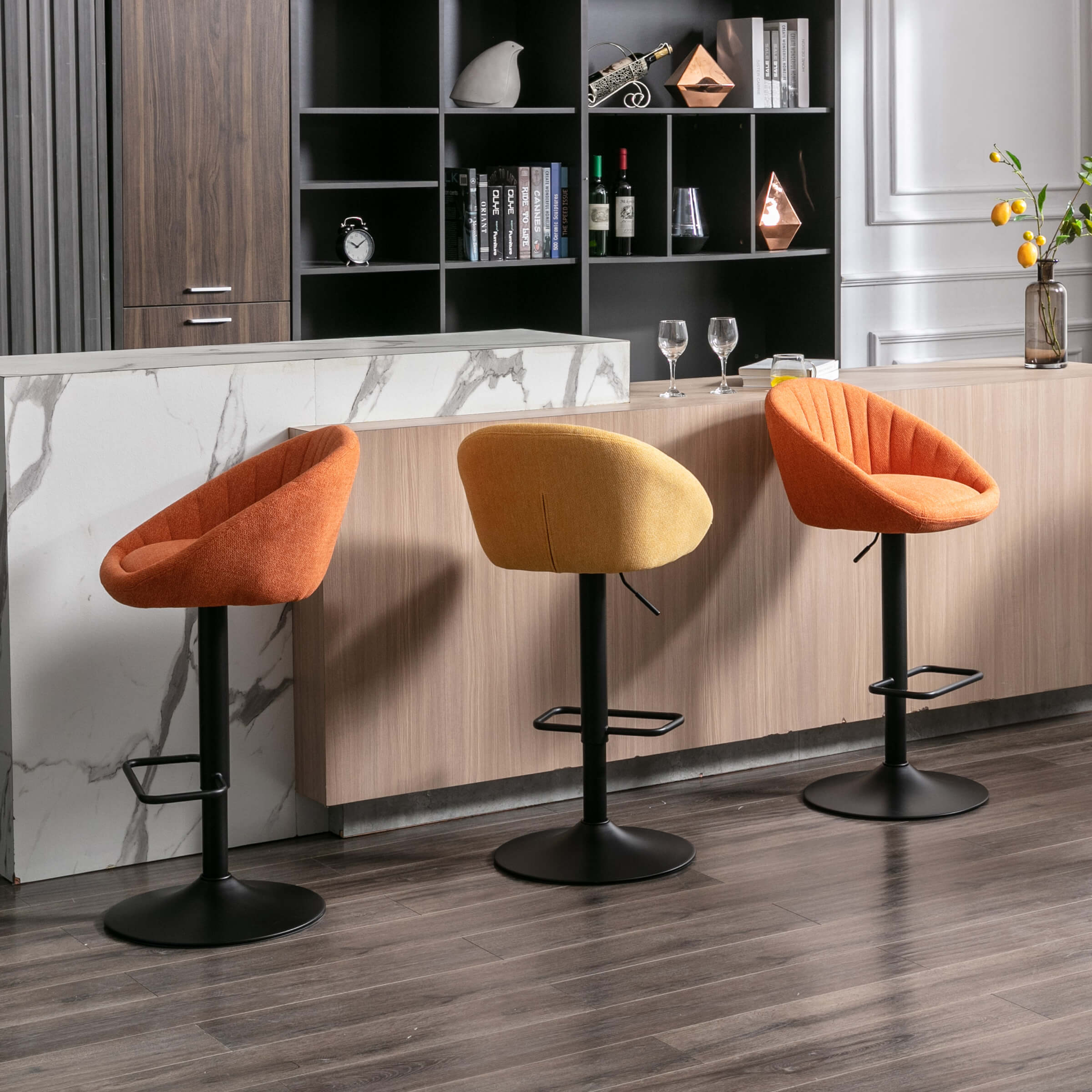 ROCITY Adjustable Swivel Low Back Bar Stools Set of 2 - 90036AB