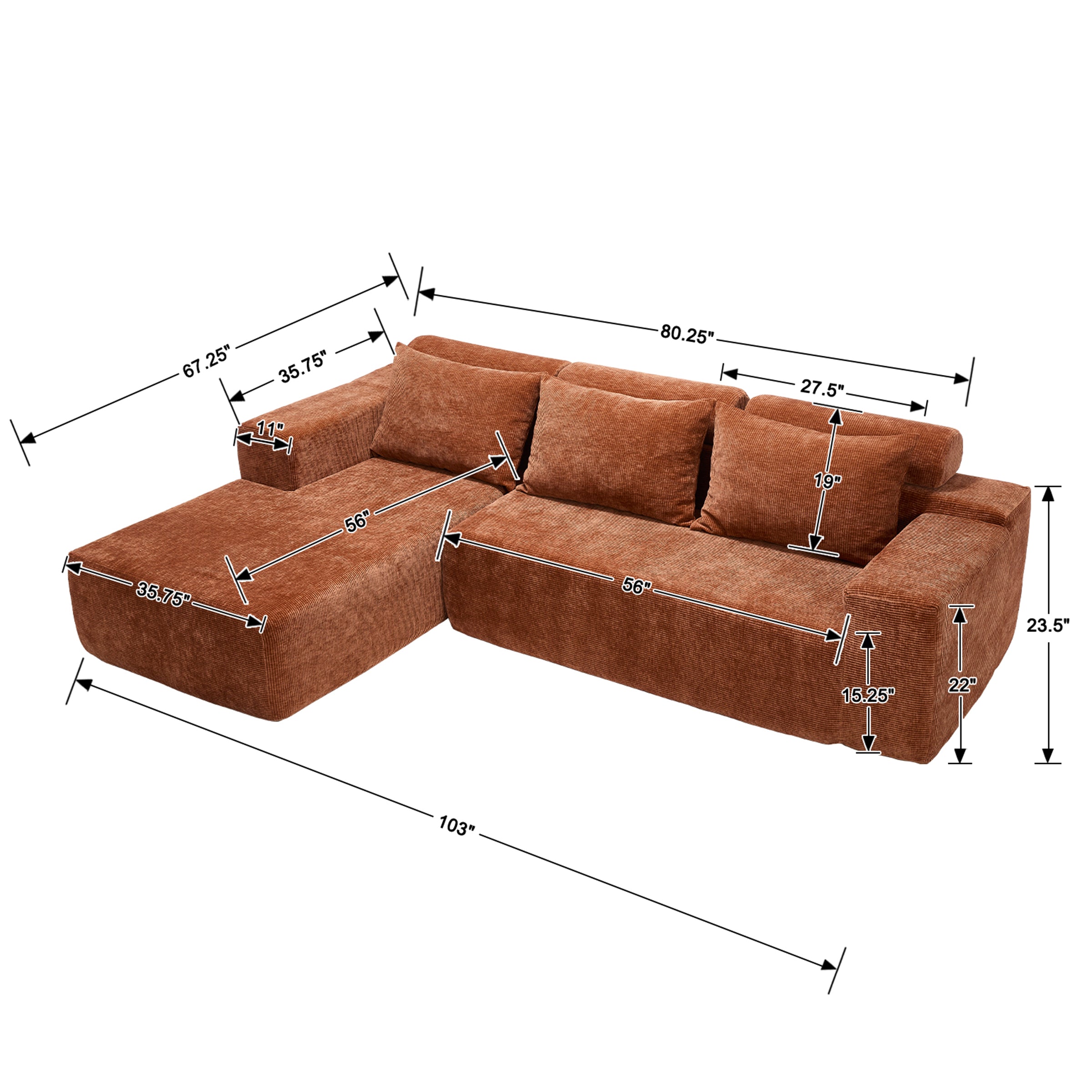 ROCITY Chenille Cloud Couch L-Shaped Sofa with Left Chaise - XXX20SF