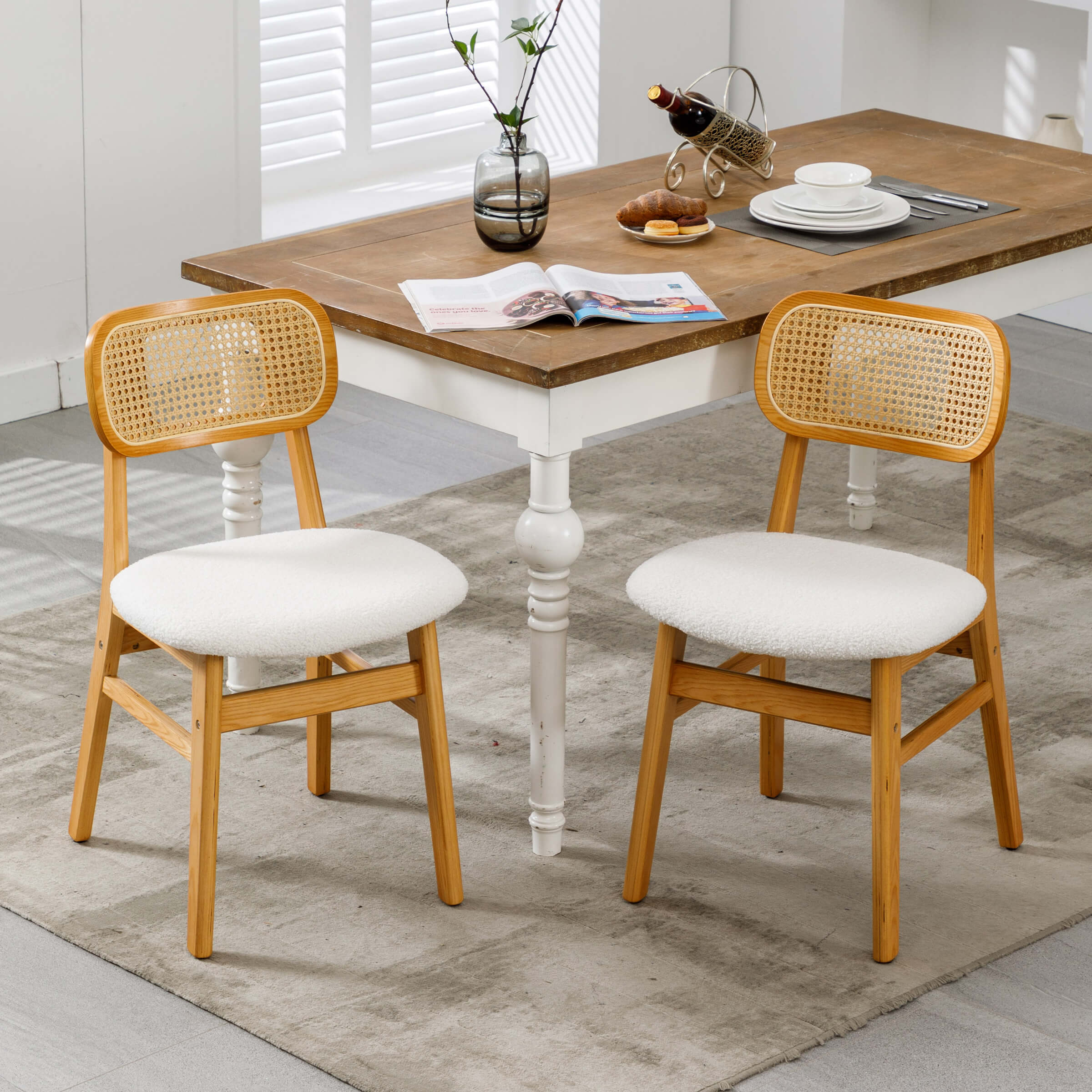 ROCITY Farmhouse Cane Back Dining Chairs Set of 2 - 8009DC