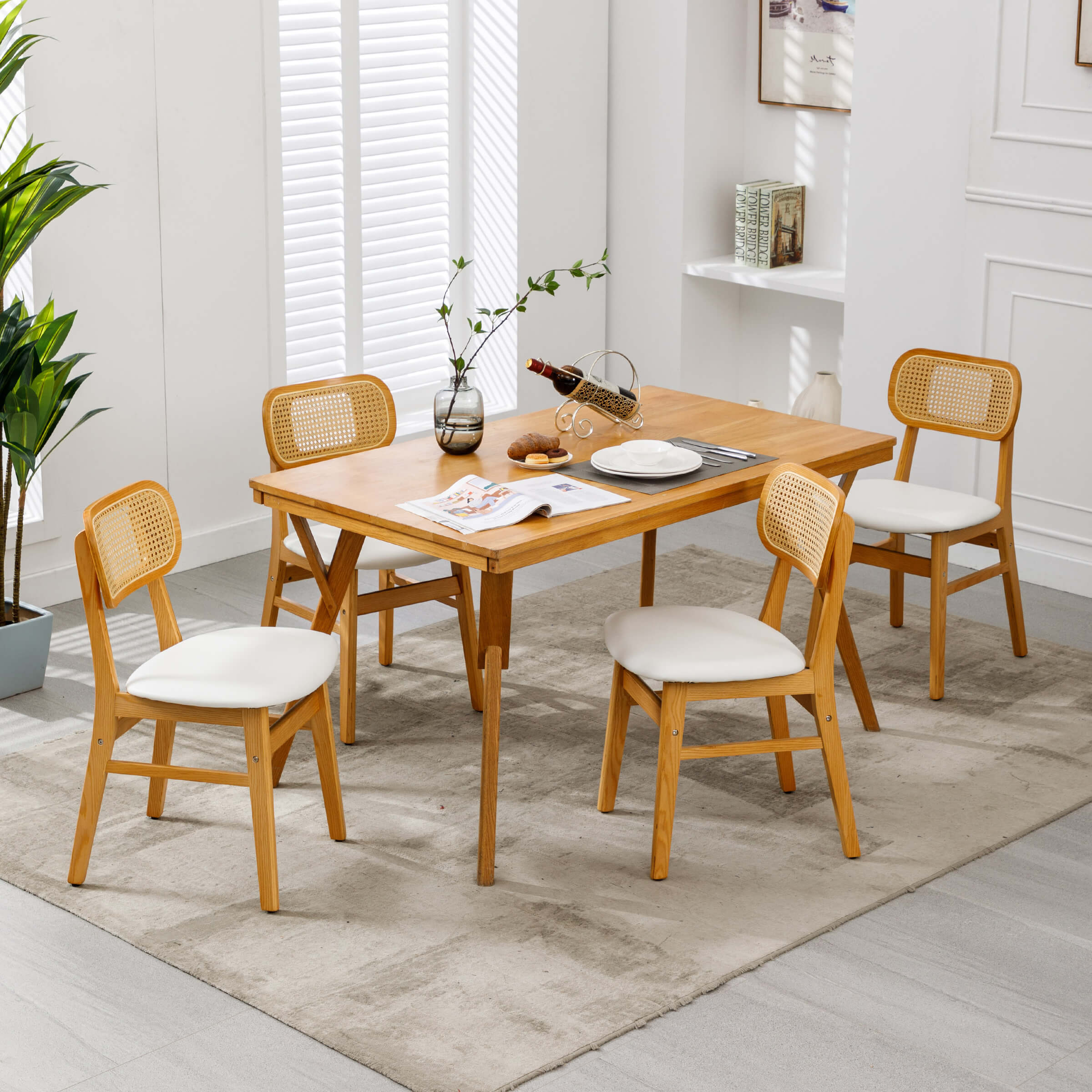 ROCITY Farmhouse Cane Back Dining Chairs Set of 2 - 8009DC