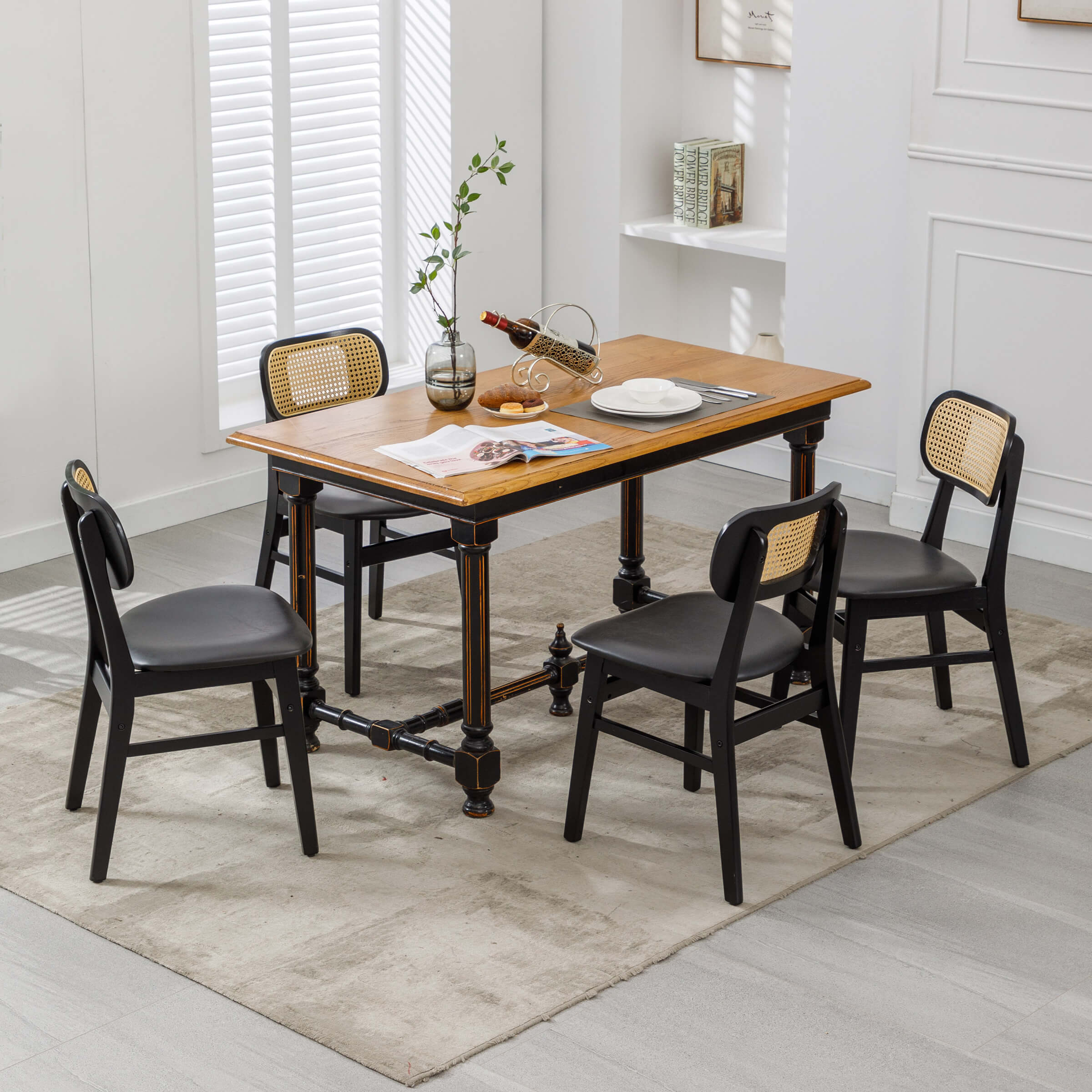 ROCITY Farmhouse Cane Back Dining Chairs Set of 2 - 8009DC