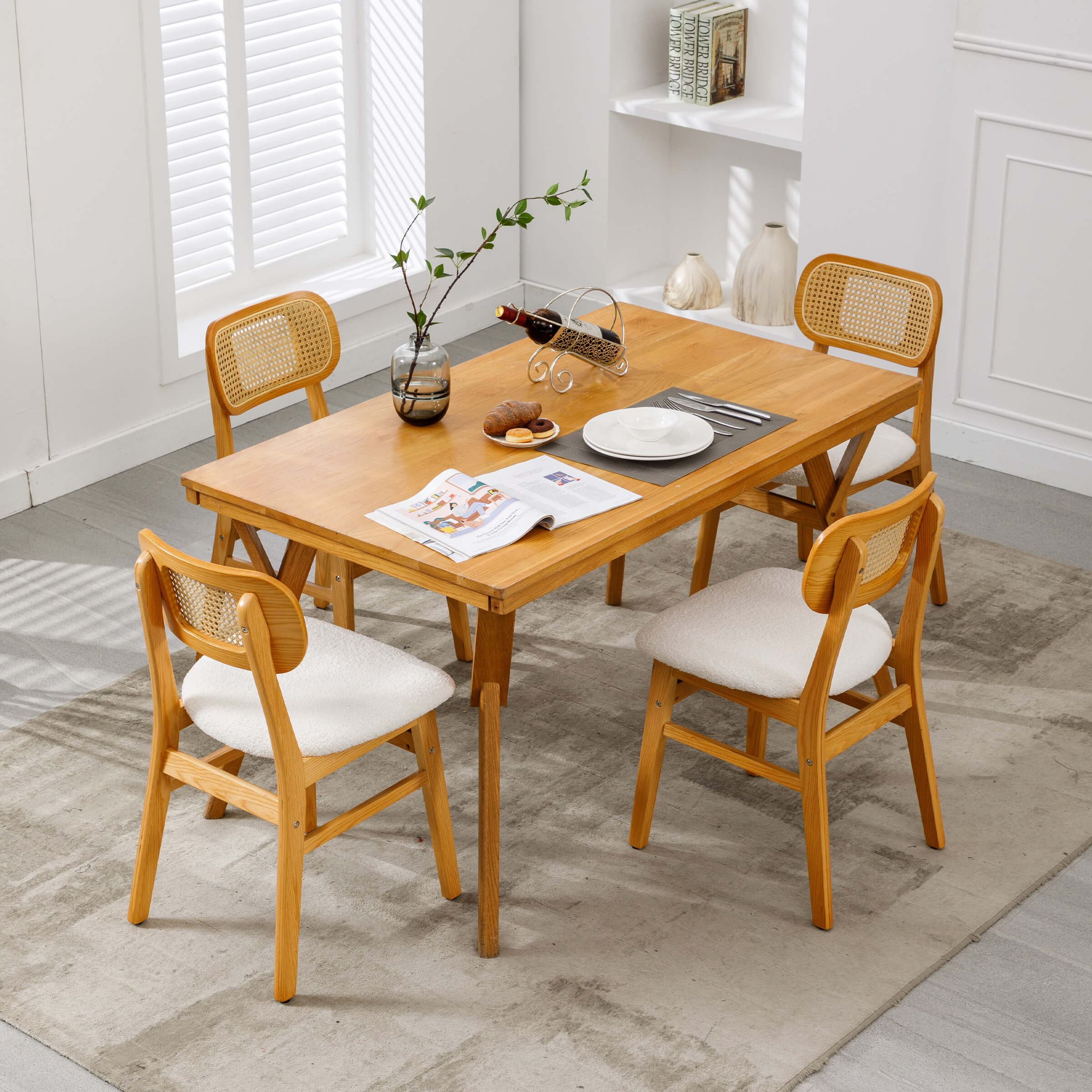 ROCITY Farmhouse Cane Back Dining Chairs Set of 2 - 8009DC