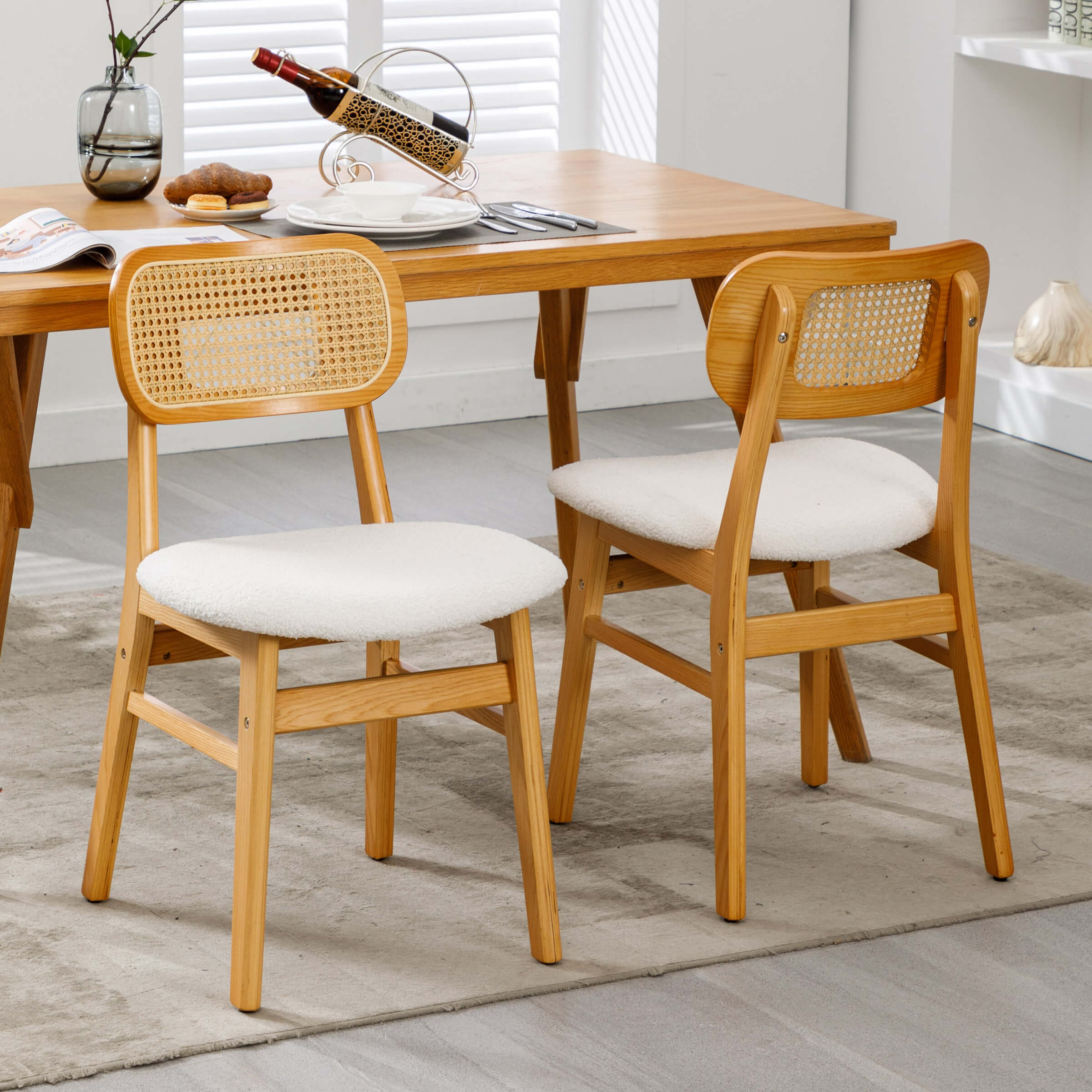 ROCITY Farmhouse Cane Back Dining Chairs Set of 2 - 8009DC