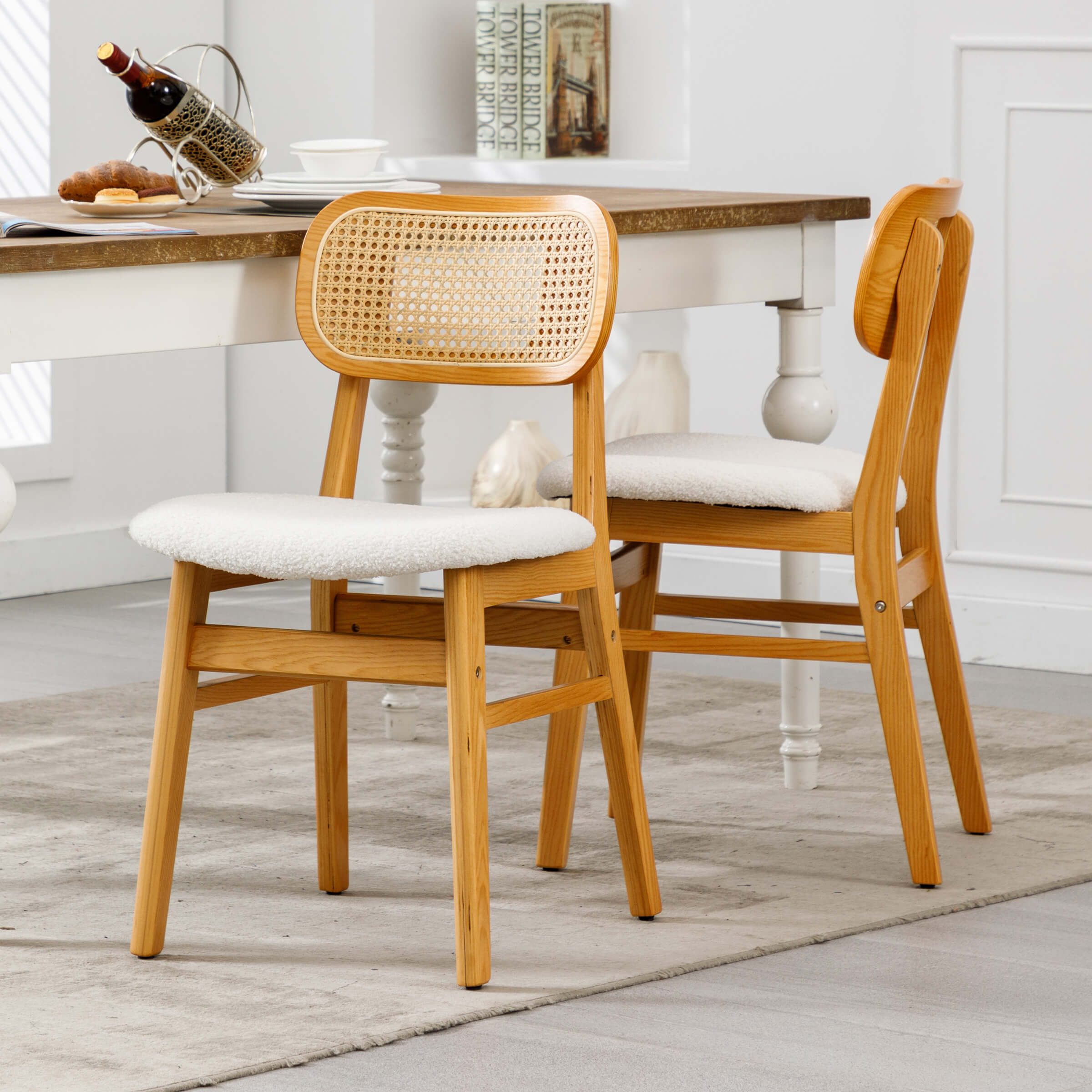ROCITY Farmhouse Cane Back Dining Chairs Set of 2 - 8009DC