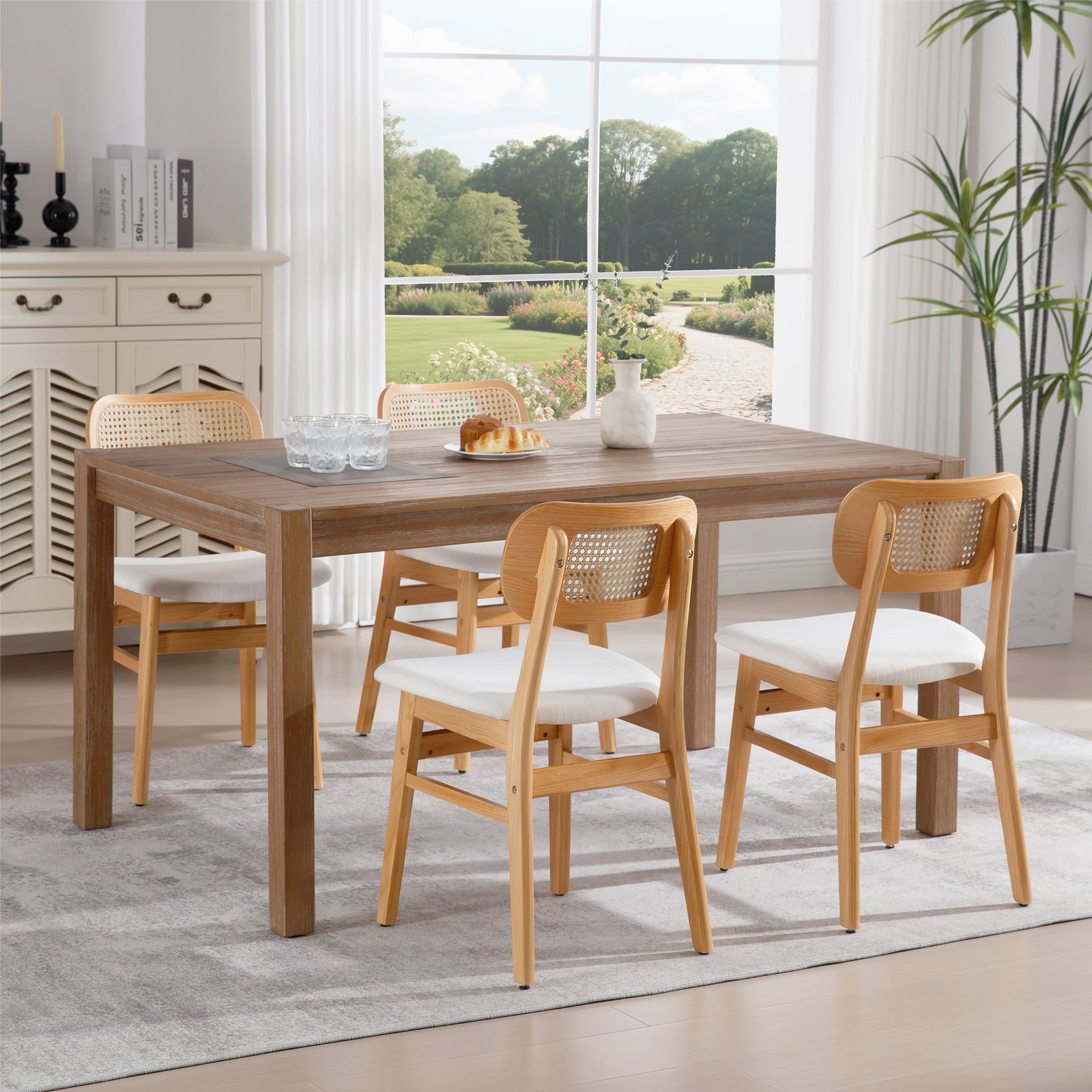 ROCITY Farmhouse Cane Back Dining Chairs Set of 2 - 8009DC