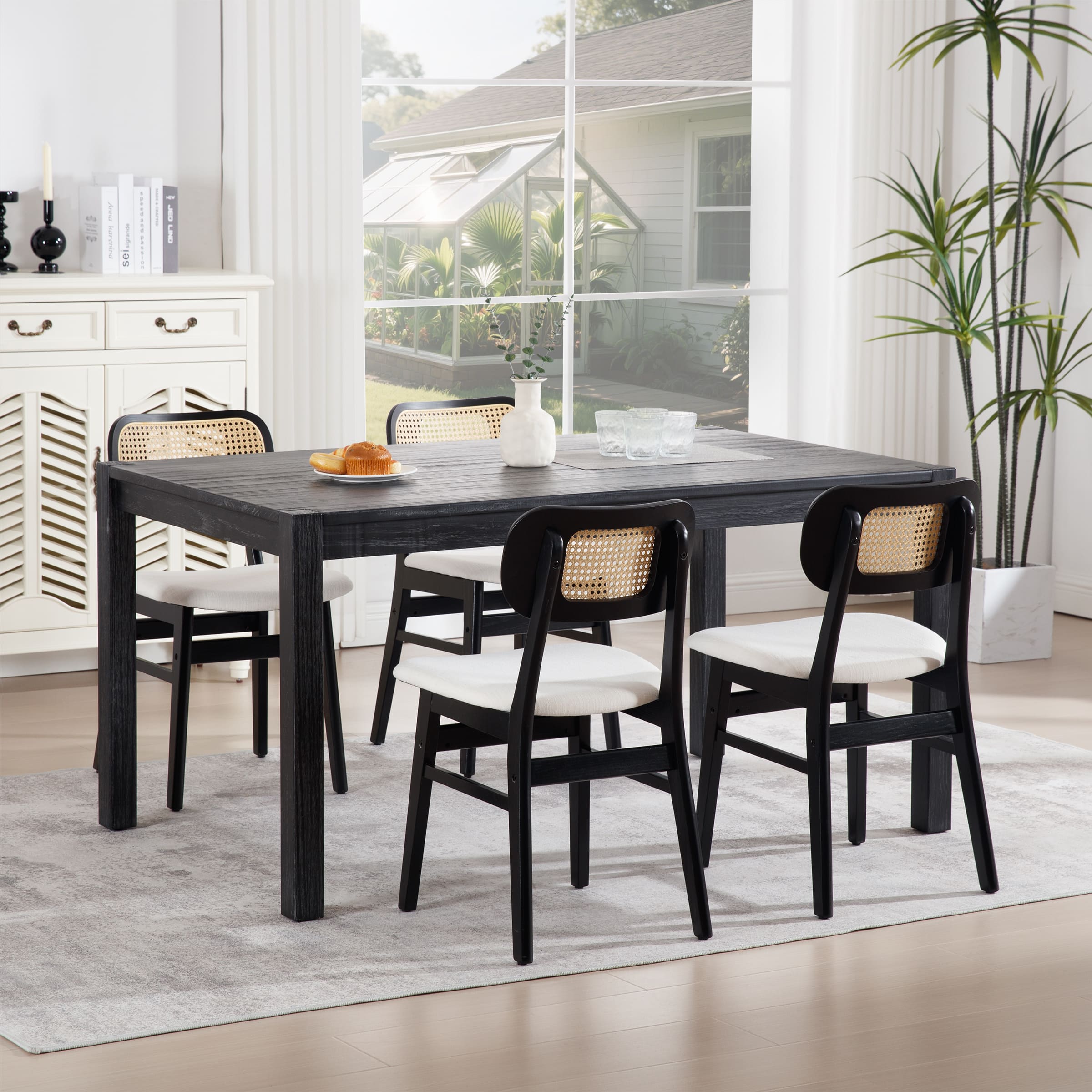 ROCITY Farmhouse Cane Back Dining Chairs Set of 2 - 8009DC