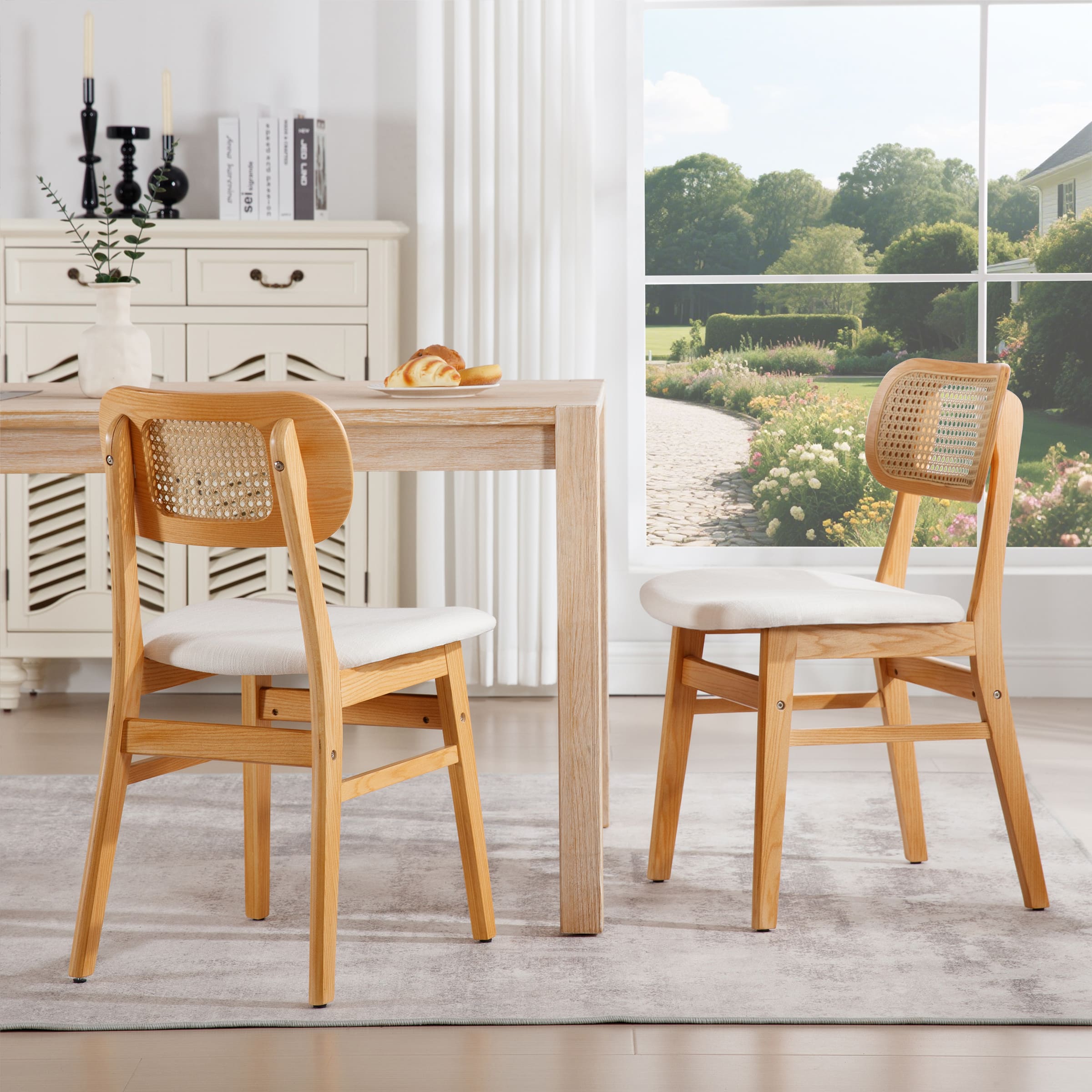 ROCITY Farmhouse Cane Back Dining Chairs Set of 2 - 8009DC