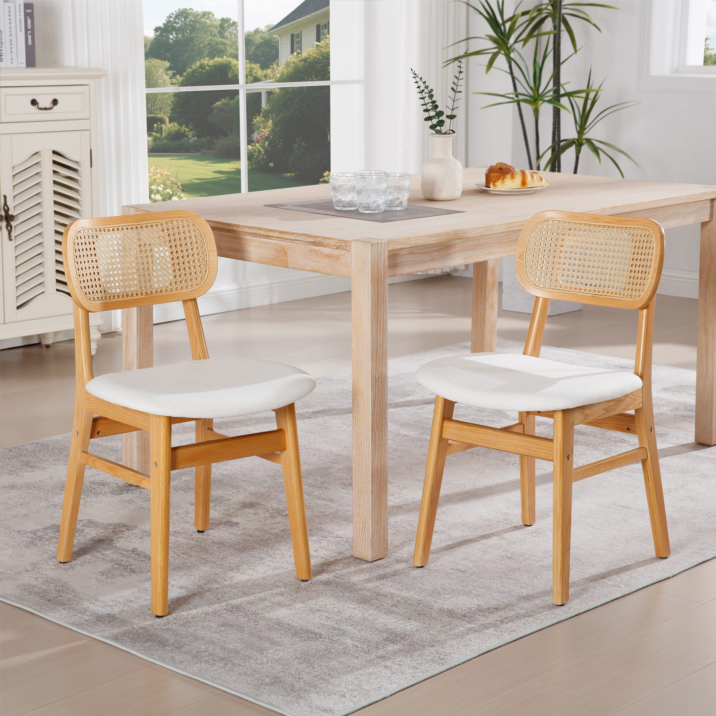 ROCITY Farmhouse Cane Back Dining Chairs Set of 2 - 8009DC