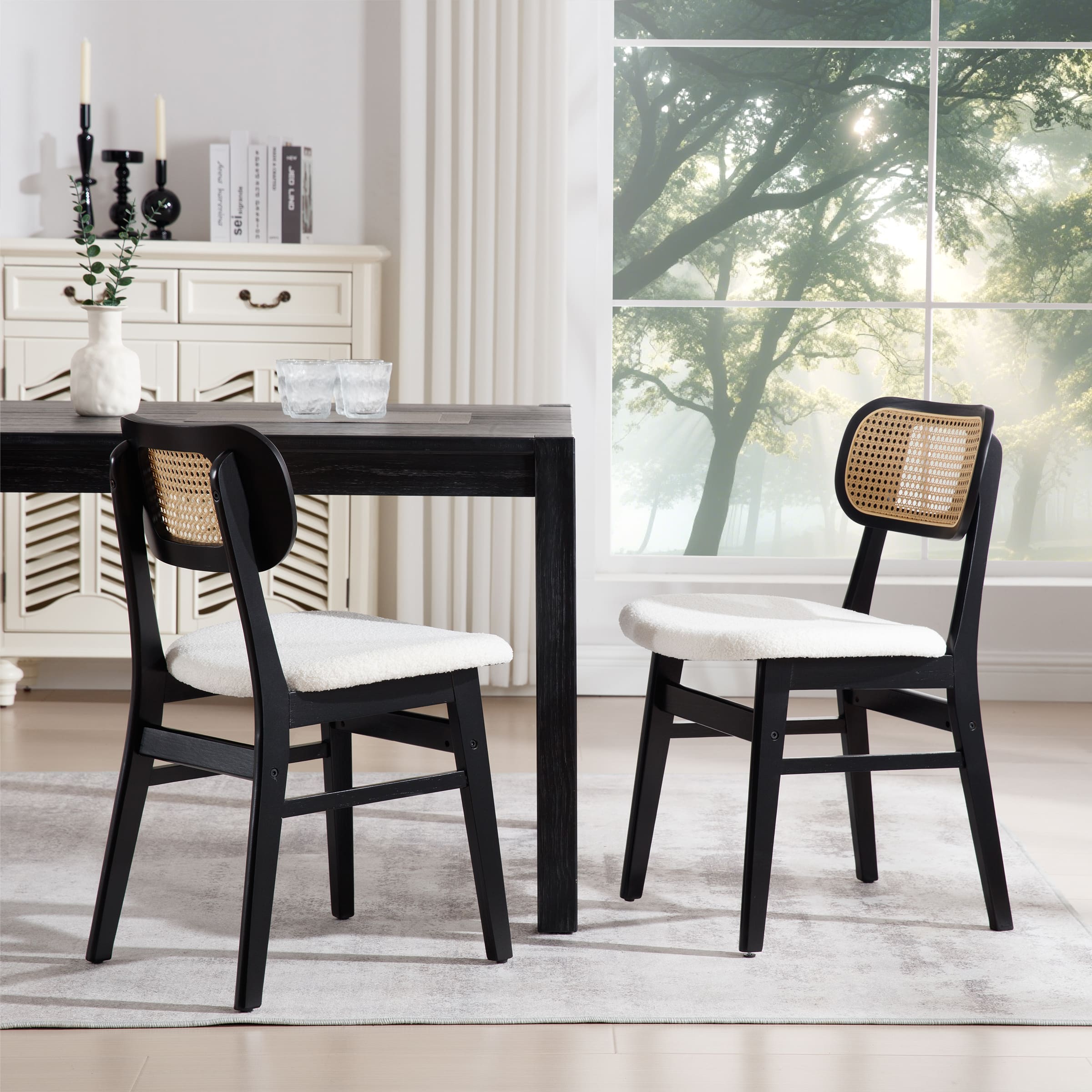 ROCITY Farmhouse Cane Back Dining Chairs Set of 2 - 8009DC