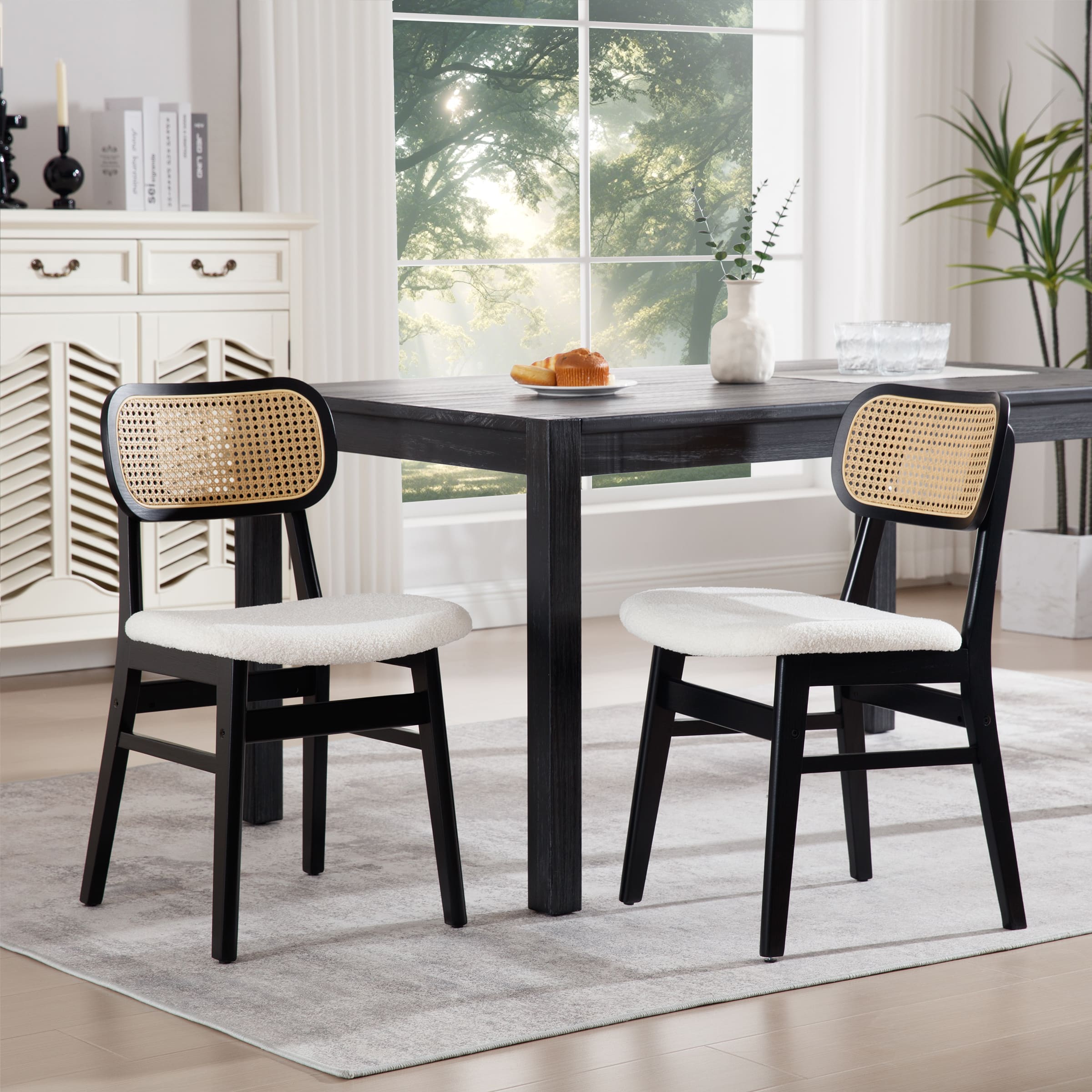 ROCITY Farmhouse Cane Back Dining Chairs Set of 2 - 8009DC