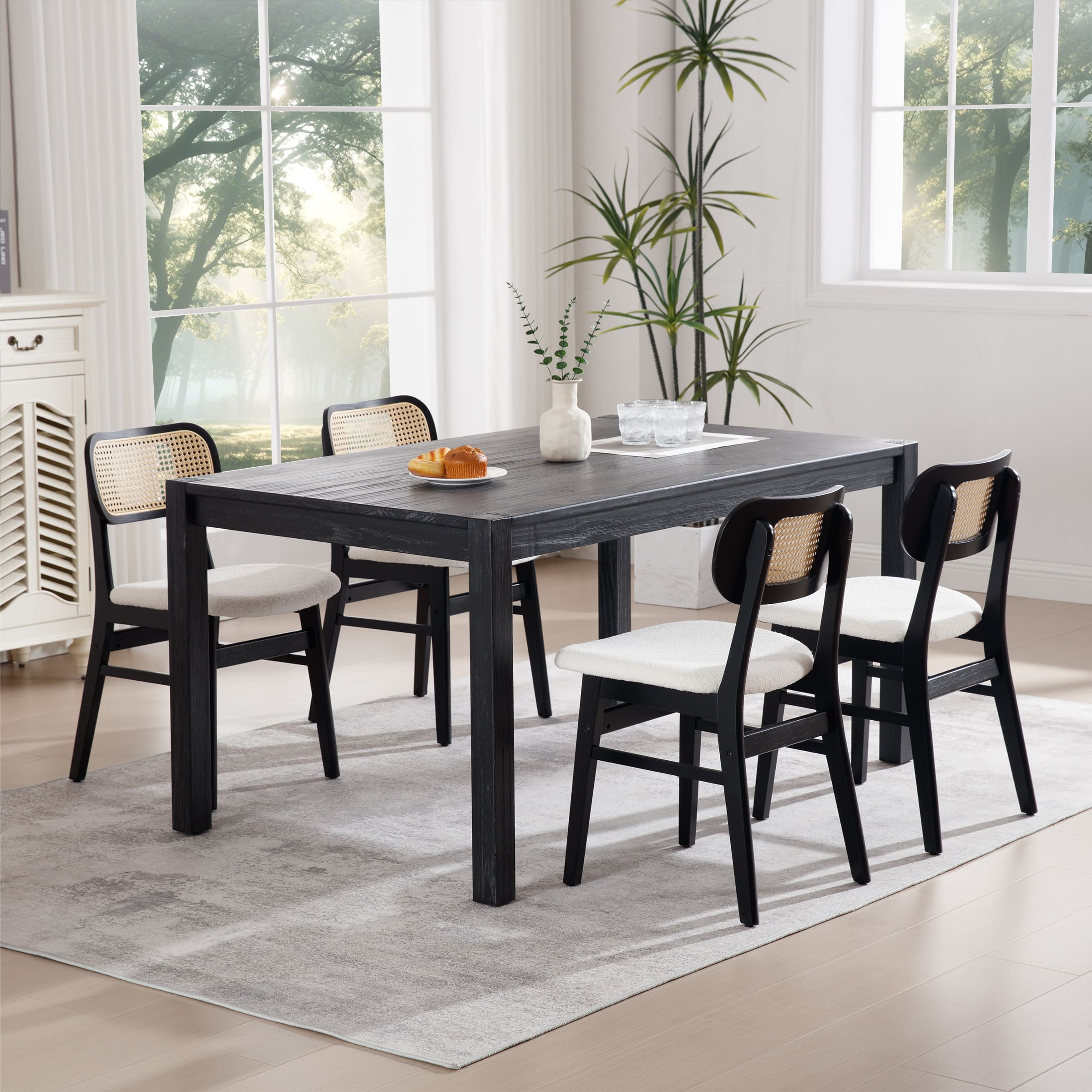 ROCITY Farmhouse Cane Back Dining Chairs Set of 2 - 8009DC