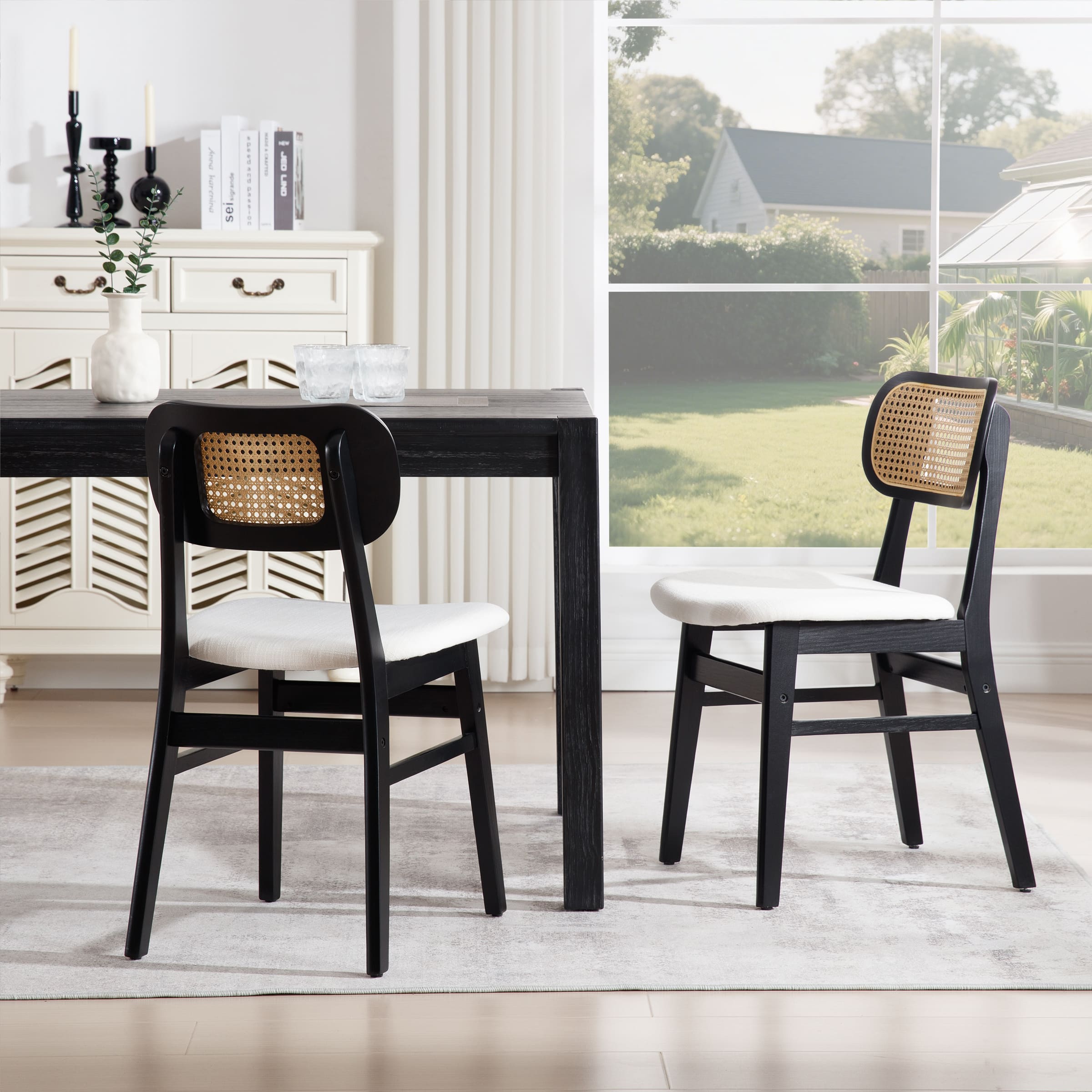 ROCITY Farmhouse Cane Back Dining Chairs Set of 2 - 8009DC