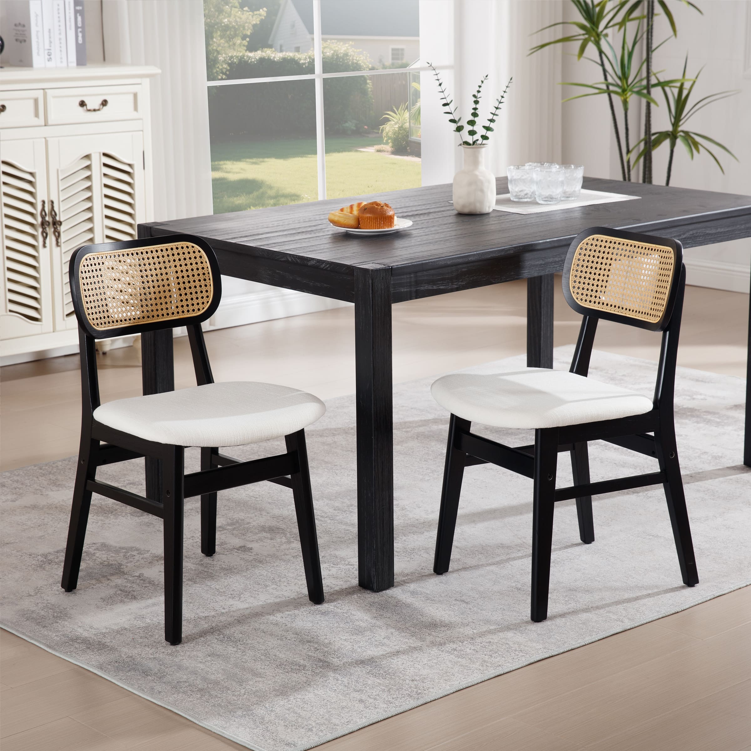 ROCITY Farmhouse Cane Back Dining Chairs Set of 2 - 8009DC