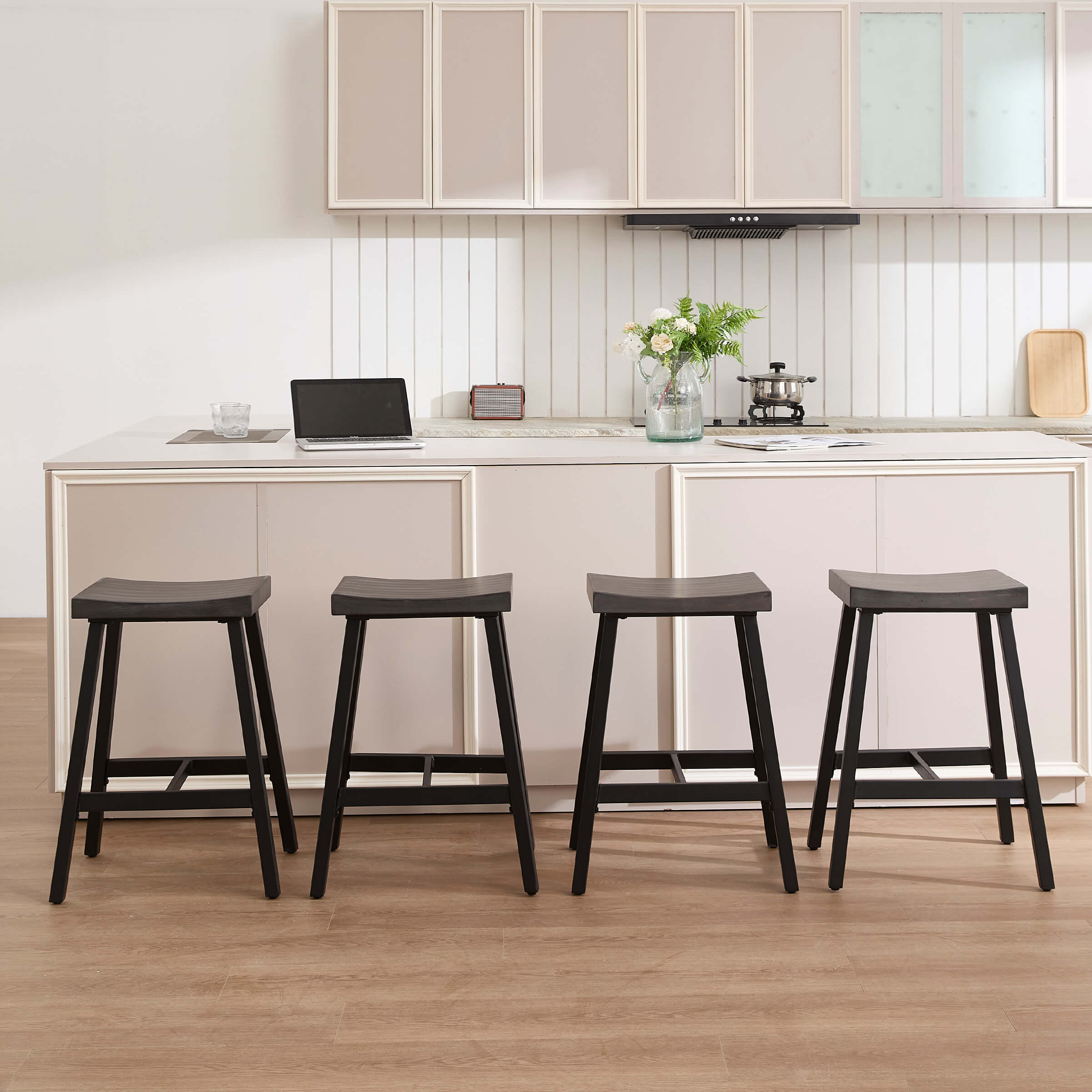 ROCITY Industrial Vintage Saddle Seat Backless Counter Stools Set of 4 - 0519CS