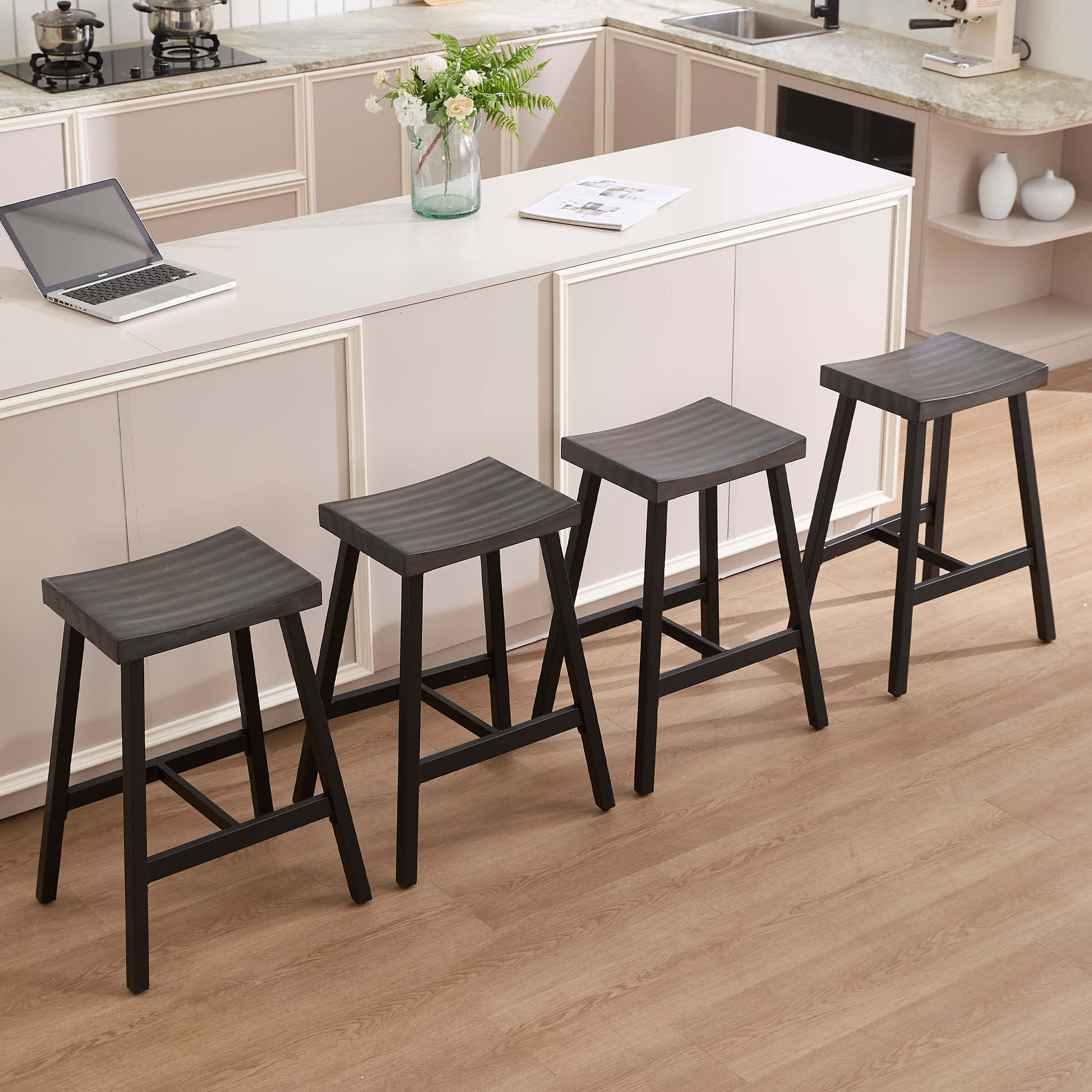 ROCITY Industrial Vintage Saddle Seat Backless Counter Stools Set of 4 - 0519CS