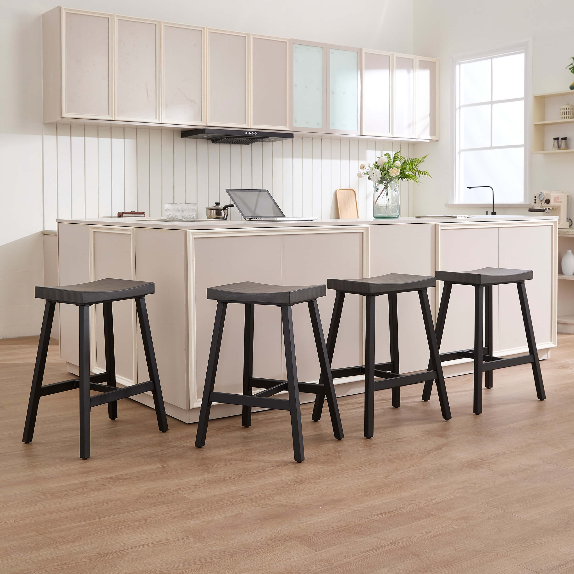 ROCITY Industrial Vintage Saddle Seat Backless Counter Stools Set of 4 - 0519CS